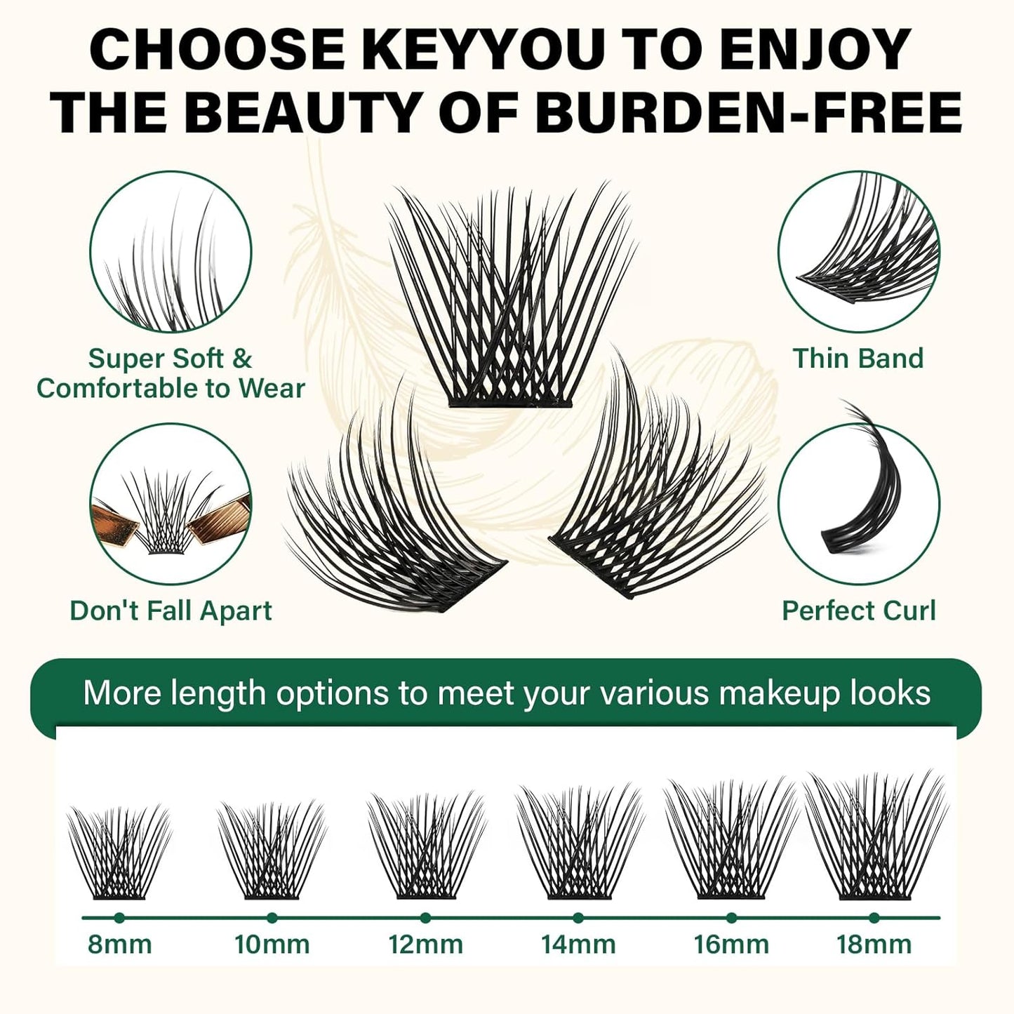 Lash Clusters 144pcs Individual Lashes D Curl 14mm Eyelash Clusters KEYYOU Air Touch Cluster Lashes Super Lightweight Soft Wispy Comfortable Easy DIY at Home(Air02-D-14mm)