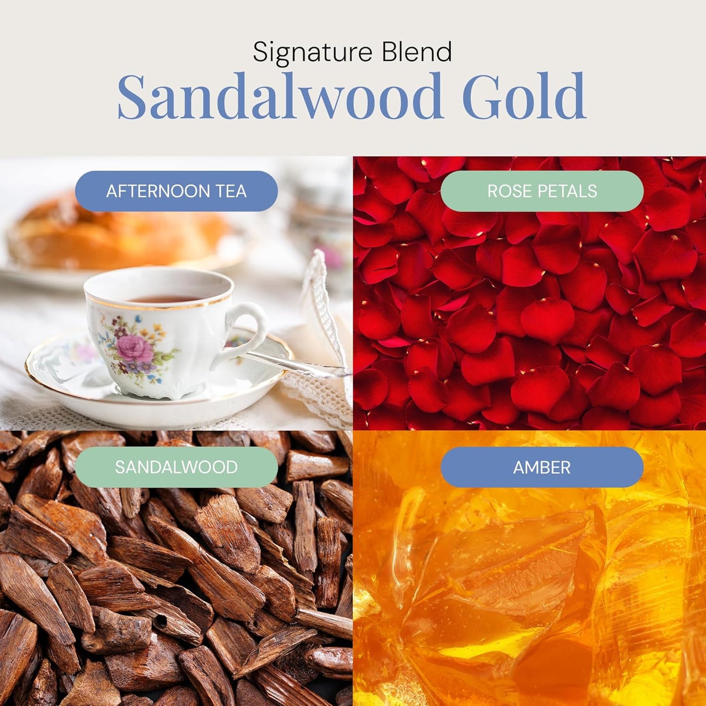 Sandalwood Gold Aroma Oil, Essential Oils Blend for Diffusers & Scent Machines, Sweet Afternoon Tea, Vanilla & Rose, Aromatherapy, Cold Air Diffuser Compatible, 100 mL
