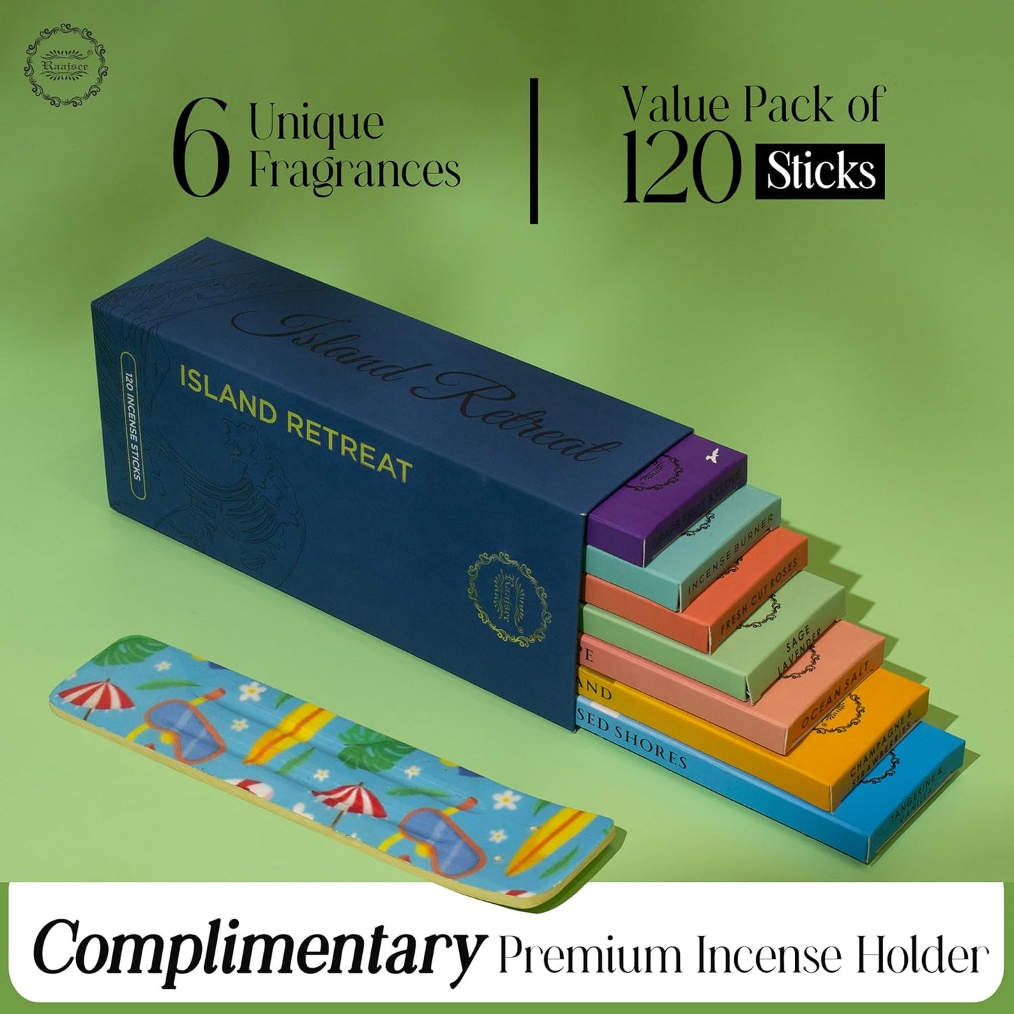 Raajsee Incense Sticks Natural, Set of 6 Organic Incents –120 Insence-Sticks with Holder– Aromatherapy Gifts, Non Toxic Clean Burning for Spiritual Cleansing – Ocean Salt, Grape Fruit Clove, Sage