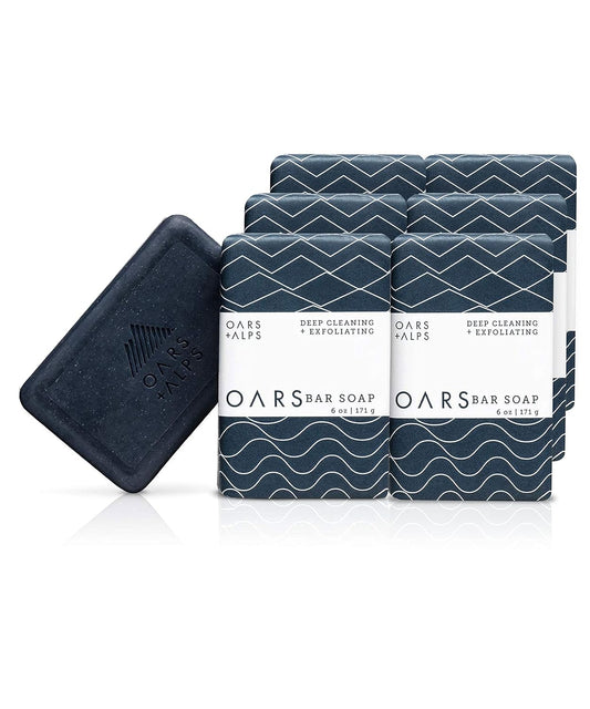 Oars + Alps Blue Charcoal Exfoliating Men's Bar Soap, Dermatologist Tested and Made with Clean Ingredients, Travel Size, 6 Pack, 6 Oz Each
