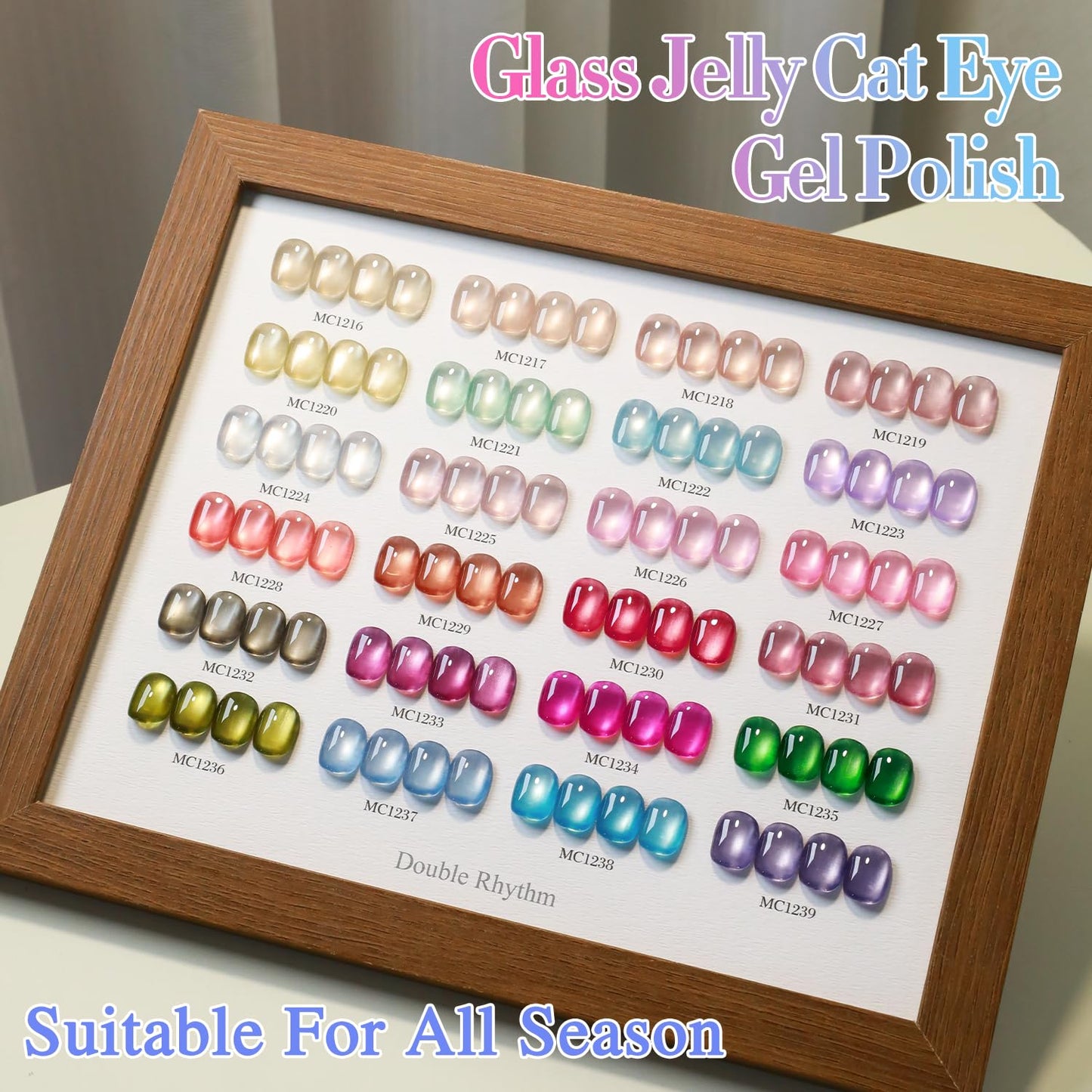 Double Rhythm 28Pcs 0.5Oz Glass Cat Eye Gel Nail Polish Set Same Color Same Bottle Soak Off Magnetic Jelly Gel Polish Kit Nail Art Manicure Salon DIY at Home (Nude Pink Blue Green-T24-10)