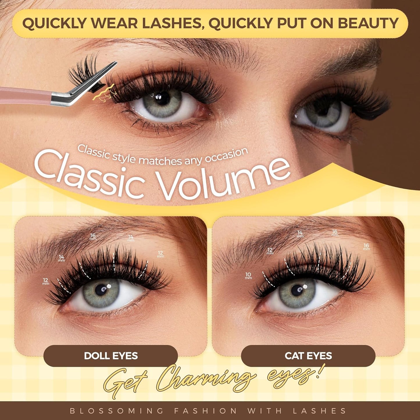 PopUp Self Adhesive Eyelashes Clusters, Press On Lashes Pre Glued Eyelash Extension Kit with Lash Tweezer,10-16mm No Glue No Remover Needed Self Adhesive Lashes Clusters CT50
