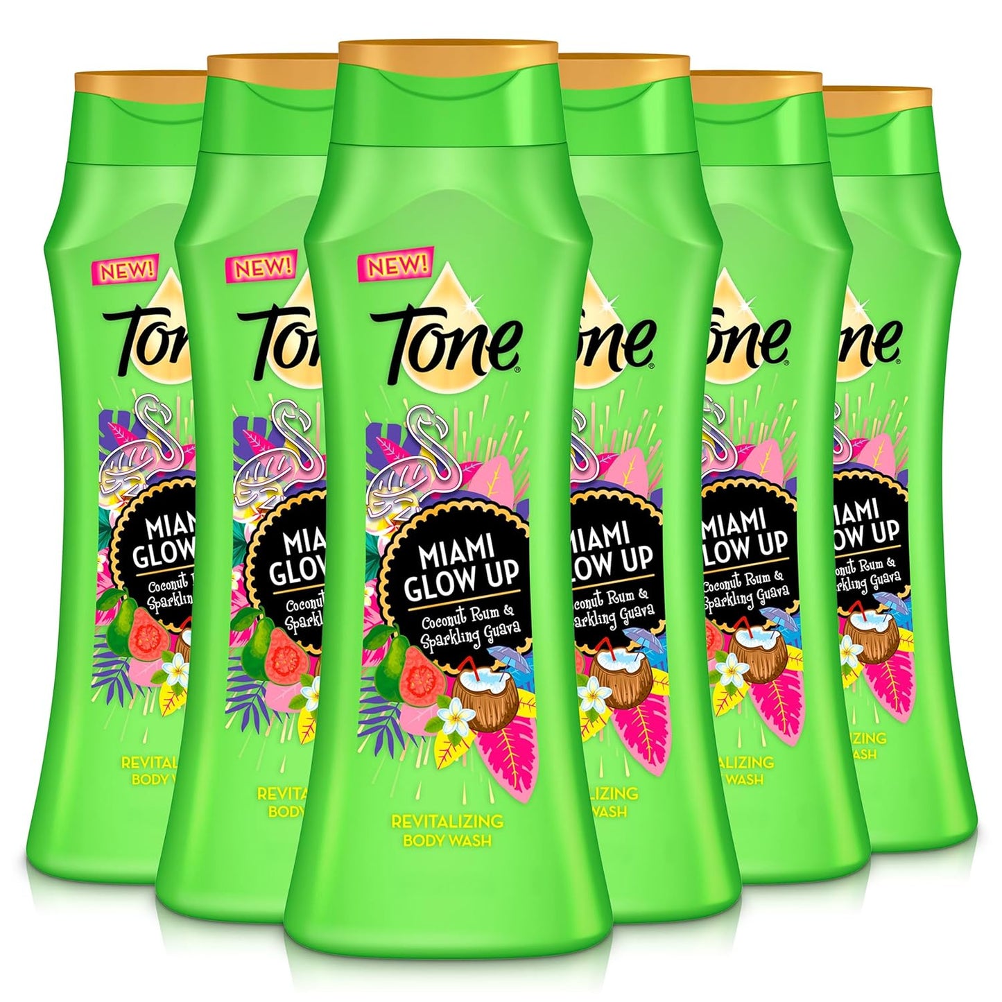 Tone Body Wash, Miami Glow Up, 16 fl oz (Pack of 6)