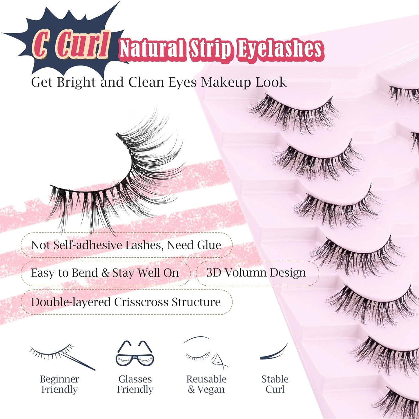 Cat Eye Lashes Wispy Eyelashes Manga Cat Eyelashes Natural Look 15mm Wispy False Lashes 3D Volume Fake Eyelashes Anime Lash Soft Faux Mink Lashes 7 Pairs Lashes Pack Siligli