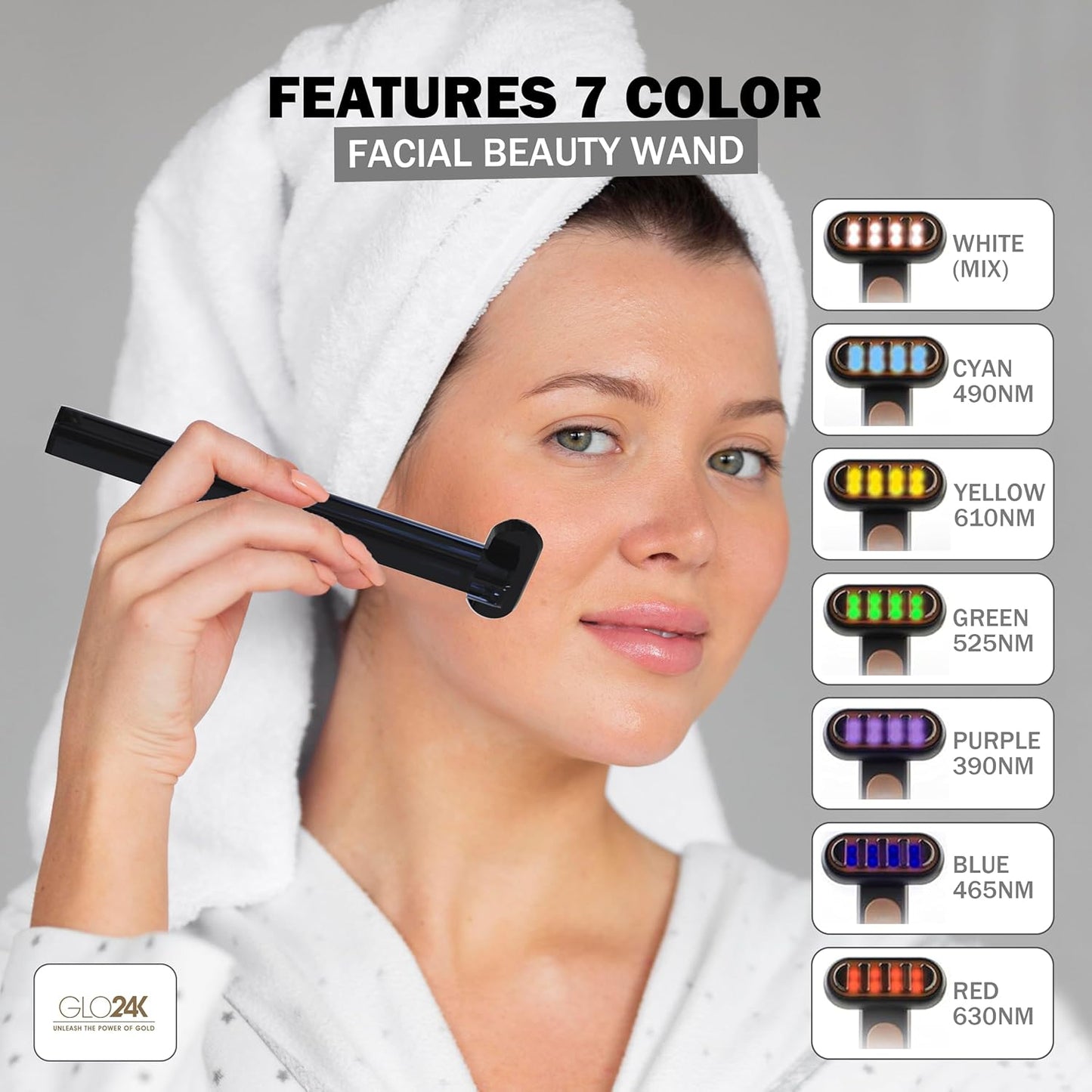 GLO24K 7 Color LED Super Wand plus Hydra Gel for Radiant, Glowing Skin on the Face, Neck, and Around the Eyes