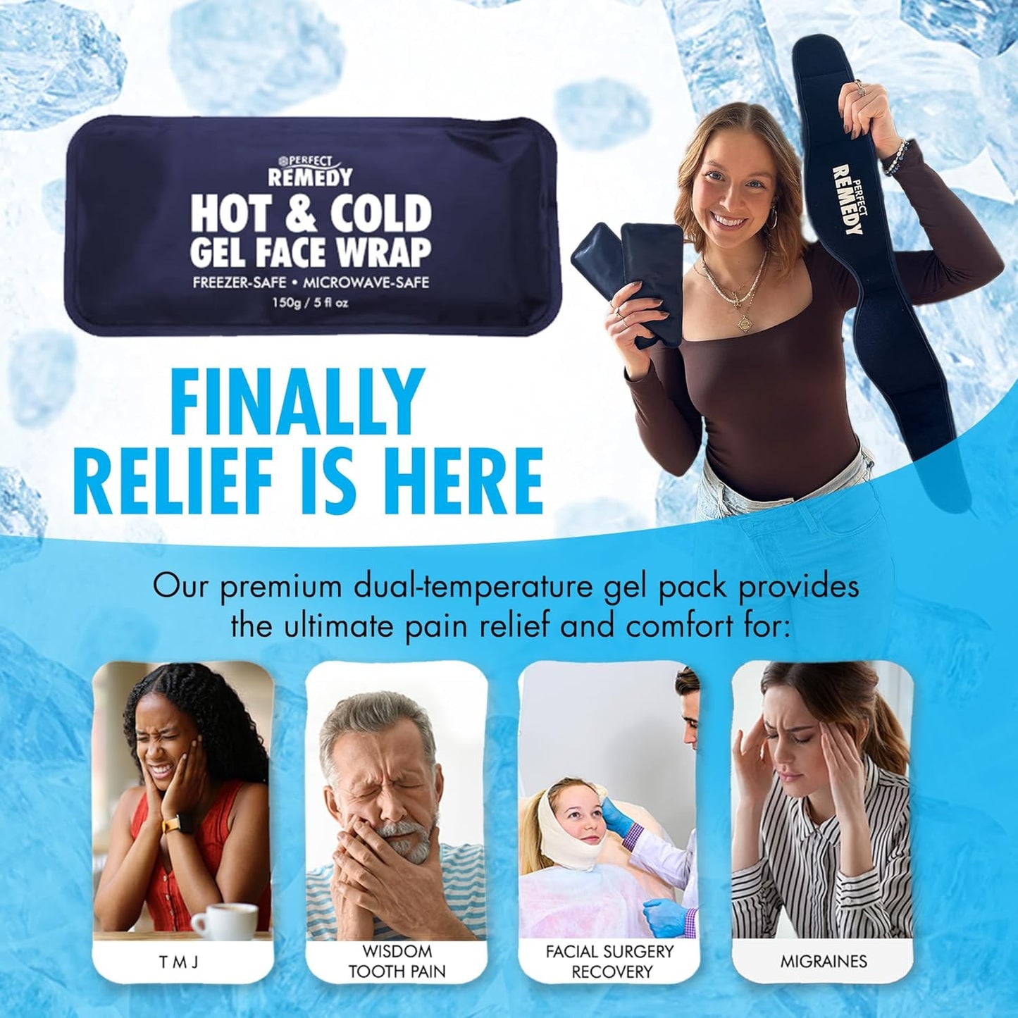 Perfect Remedy Wisdom Teeth Ice Pack Head Wrap - Reusable Cold Compress Aid for TMJ, Jaw Pain, Wisdom Teeth Recovery, Tooth Pain & Face Swelling Conditions - Adjustable Head Wrap for Max Comfort