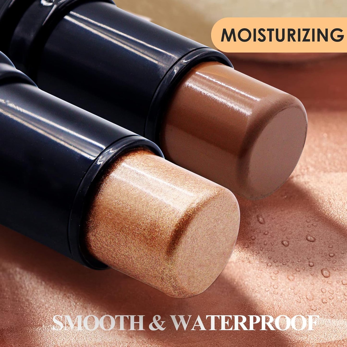 POPMISOLER 2 pcs Makeup Highlighter Stick & Cream Contour Stick, Natural Face Bronzer Stick Cool Toned Contour Kit for Beginners Waterproof Shimmer Highlight Stick, Brightening Foundation Stick