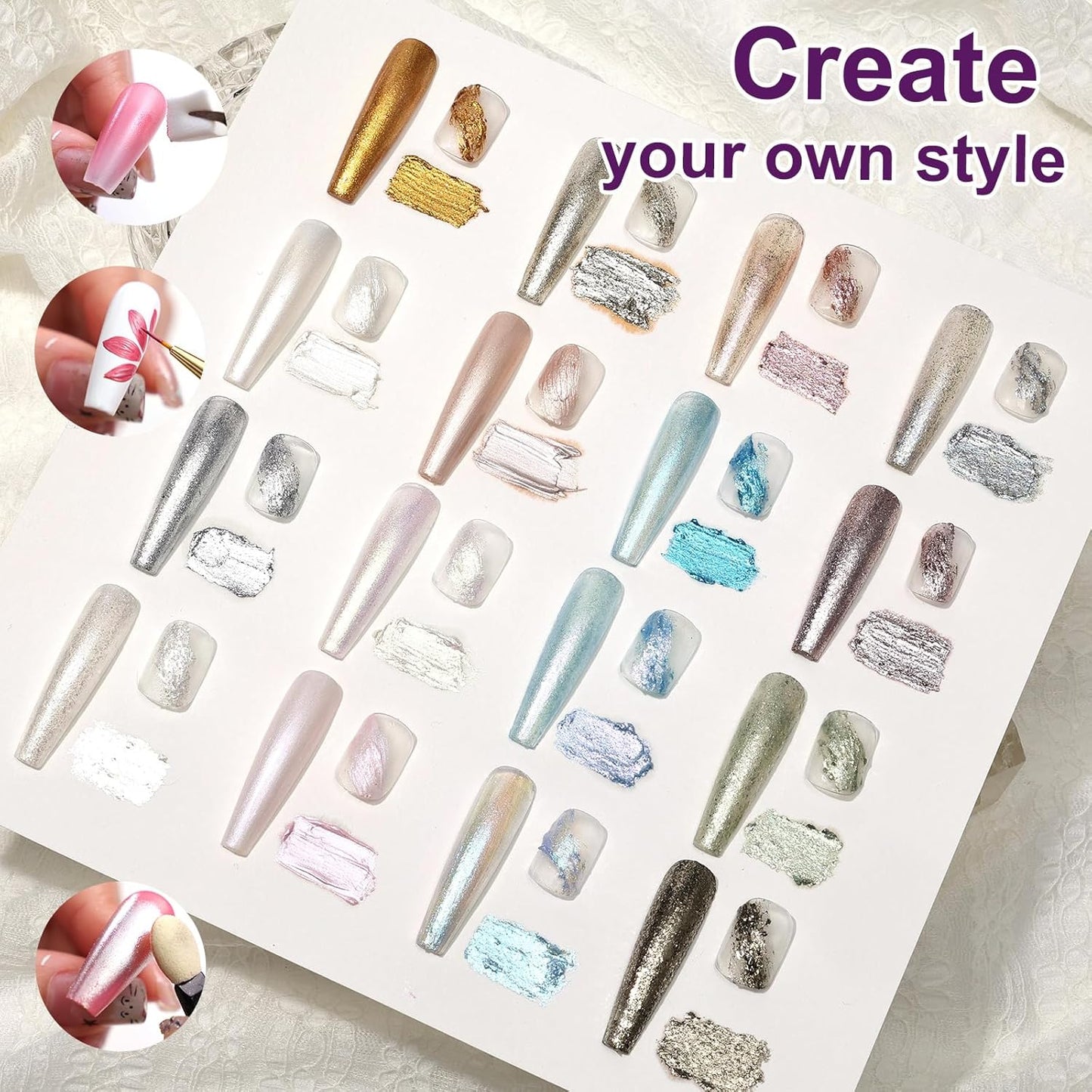 Gradient Painting Gel, 16 Gliter Colors Ombre Gel Nail Polish for Pigment Pat Silver&Gold Pink Blue Aurora color Bright Nails, French Manicure DIY Nail Art No-wipe Palette for Women