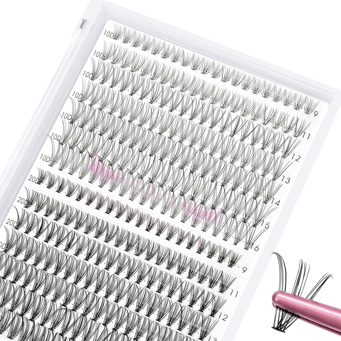 280 Pcs Individual Lashes 10+20-D-9-16mix Cluster Lashes 10D 20D C D Curl Wispy Lashes Bottom Lashes DIY Lashes At Home（10+20-D-9-16mix）
