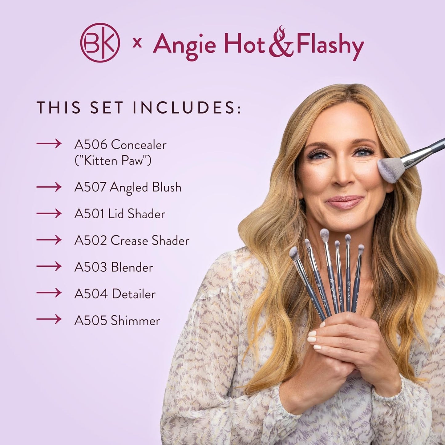 BK BEAUTY BRUSHES - ANGIE HOT & FLASHY Brush Set (7PC) - Viral Under-Eye Concealer, Eye Shadow, | Bronzer, Blush & Highlighter Makeup Brushes