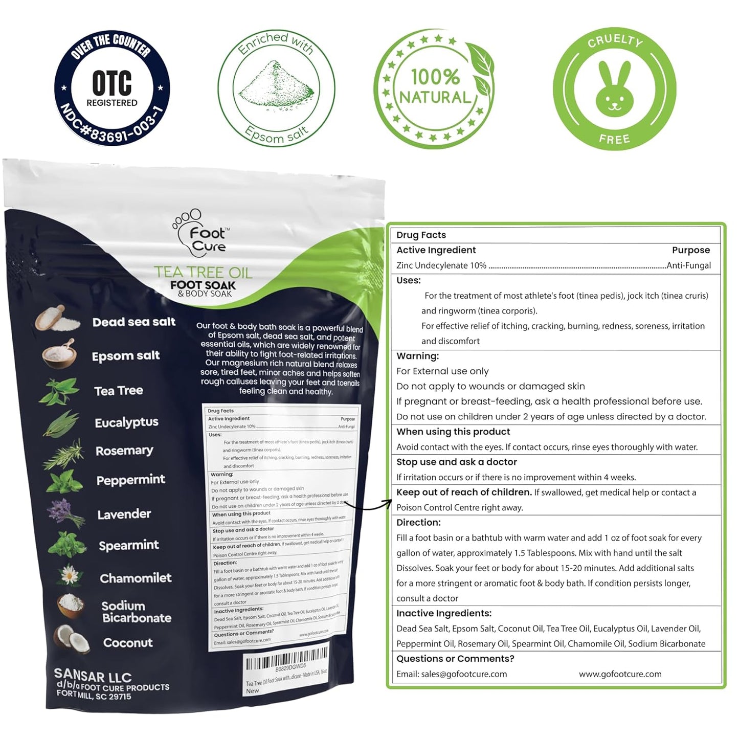 Tea Tree & Citrus Foot Soak with Epsom Salt – Supports Tired Feet, Softens Calluses, and Refreshes – Made in USA (2-Pack)