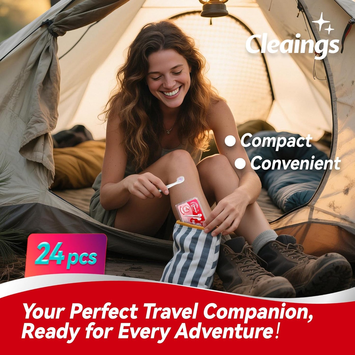 cleaings® Mini Disposable Toothbrush Set with Toothpaste – Travel Essentials, Portable Toothbrush for Women & Men, Camping, Road Trip, Vacation, 24 Count-Intense Mint Flavor（Pack of 5）