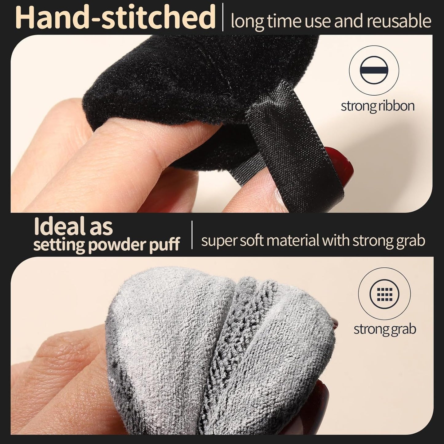 Teenitor 3Pcs Powder Puffs for Face Powder 2.36 Inch, Makeup Powder Puff for Loose and Pressed Powder, Face Powder Puff with Case, Black