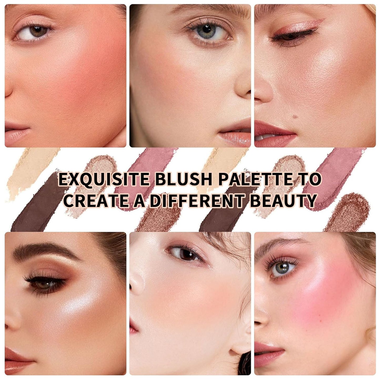 Radiant Rosé Blush Palette - 6 Shades, Fresh Glow, Silky-Smooth Texture, Beginner-Friendly, No Pigment Residue Featuring, 3 Shimmer Shades and 3 Natural Soft Blush Tones | Eye Make Up Palette