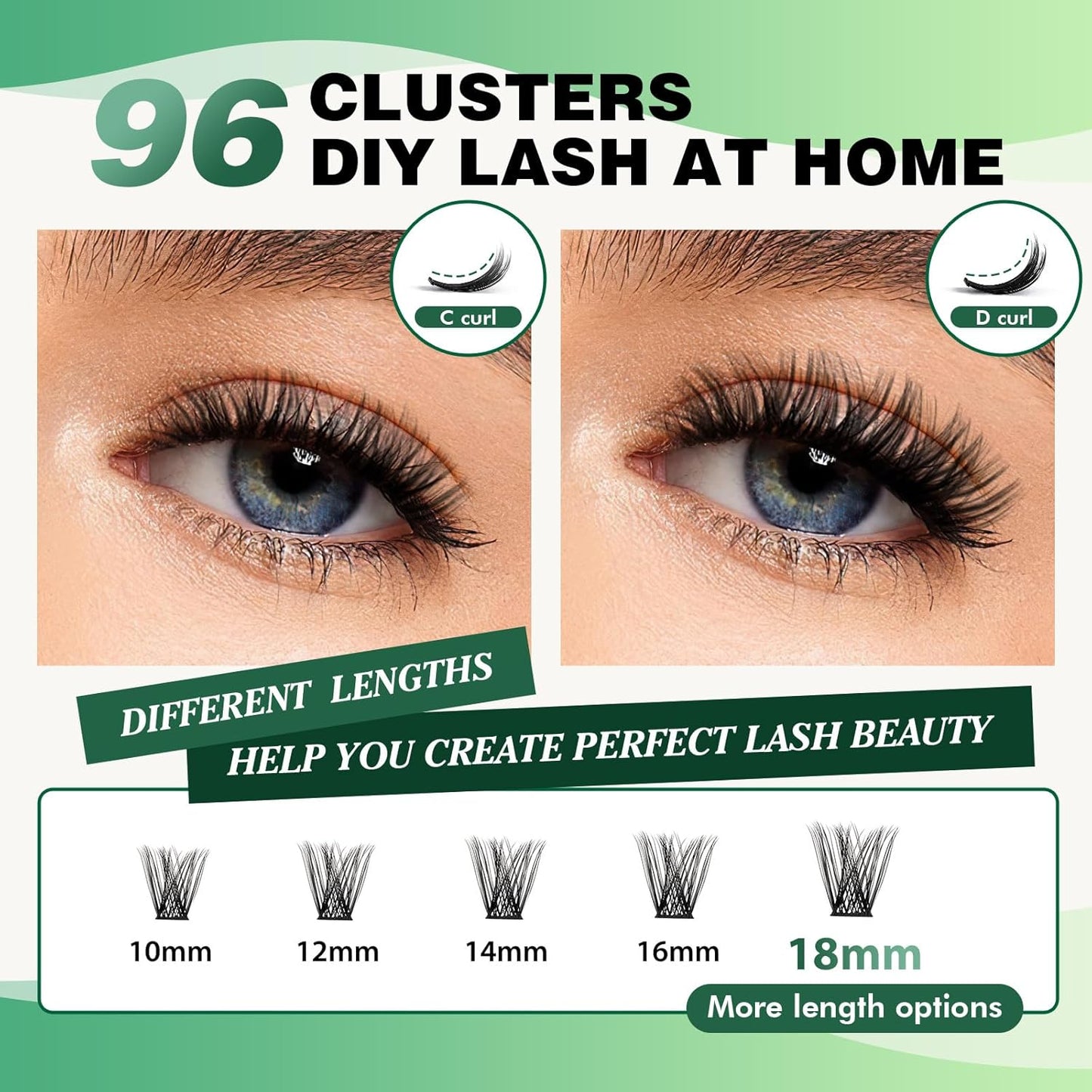 KEYYOU Volume Wispy Lash Extension 96pcs Individual Lashes D Curl 14mm Soft&Comfortable Easy DIY at Home (Y18, D-14mm)