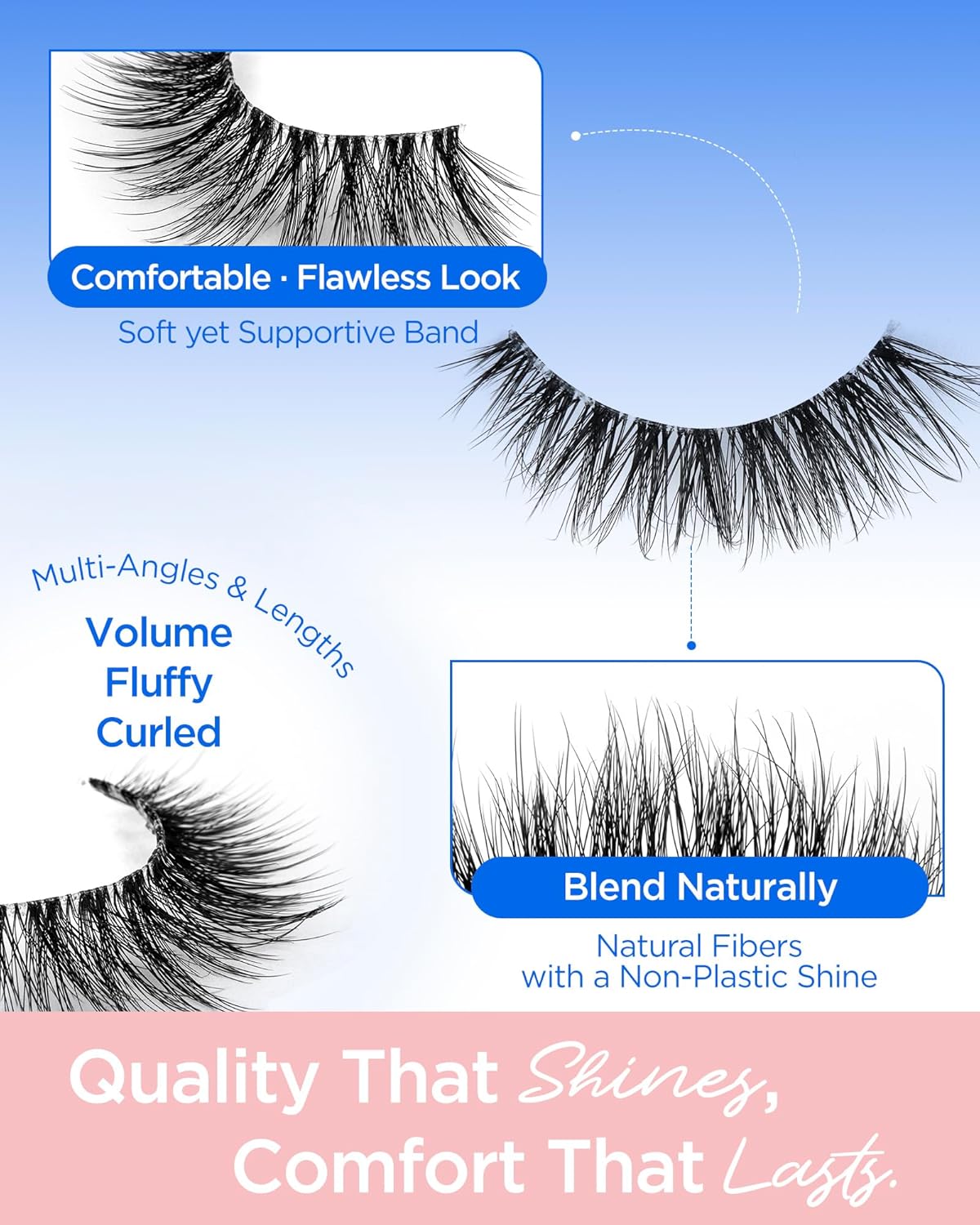 BEYELIAN 14 Pairs False Eyelashes D Curl Lashes Strip, 6-14MM 3D Volume Lash Pack Soft and Lightweight Faux Mink Lashes That Look Like Extensions, Reusable, Easy to Apply(14P-HSCS-52)