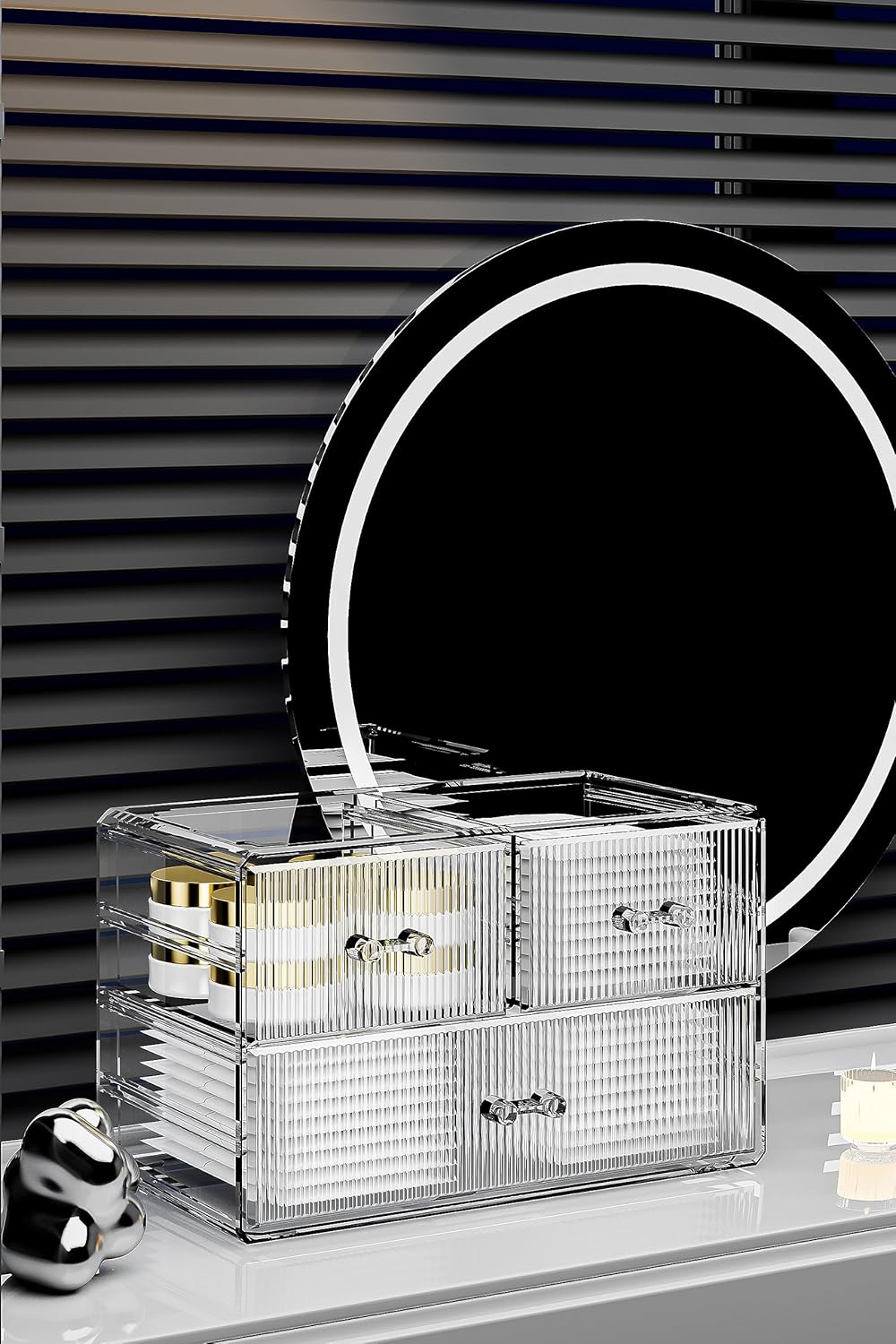 ZHIAI Stackable Storage Drawers, Acrylic Bathroom Counter Organizer Clear Makeup Organizers for Vanity, Kitchen Cabinets, Bathroom, Undersink, Home Organization and Storage (3 Drawers, Pattern A)