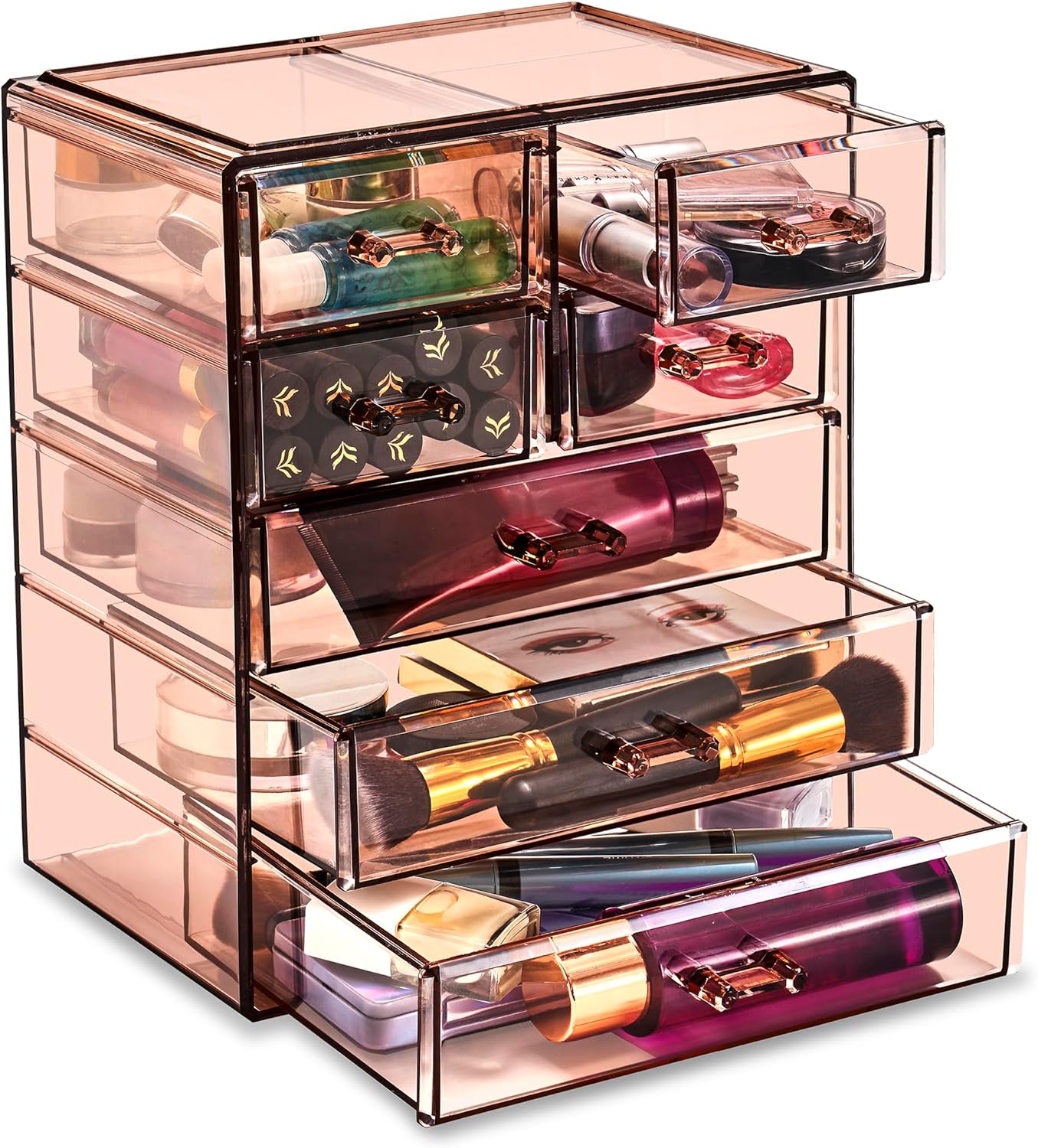 Sorbus Acrylic Clear Makeup Organizer - Big & Spacious Cosmetic Display Case - Stylish Designed Jewelry & Make Up Organizers and Storage for Vanity, Bathroom (4 Large, 2 Small Drawers) [Bronze Glow]