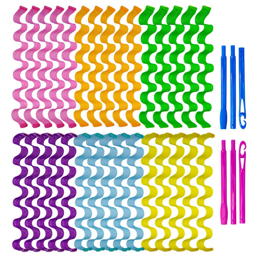 30pcs Heatless Hair Curlers Rollers Wave Curls Styling Kit with 2 Sets Styling Hooks,No Heat Hair Curlers Spiral Curlers for Long Hair 21.8”(55 cm)…