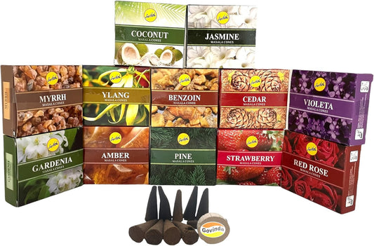 Sreevani Natural Masala Incense Cones and Holder Bundle, 120 Cones Total, Assorted #2