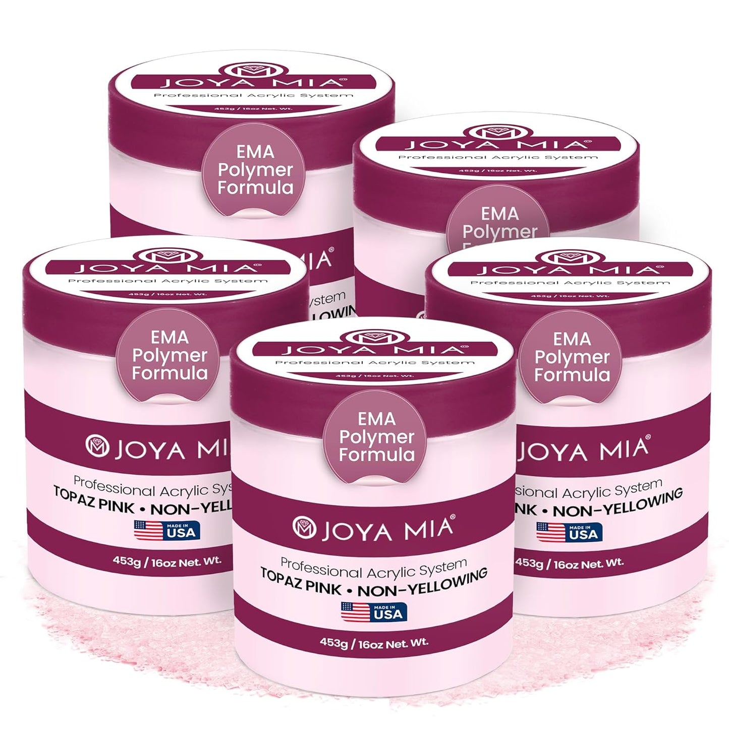 Joya Mia Acrylic Powder for Nails, MMA-Free, Super Adhesion Professional Powder for Flawless & Long-Lasting Nail Enhancements, Easy Application, Vibrant & Stunning Colors - Topaz Pink, 5 lbs