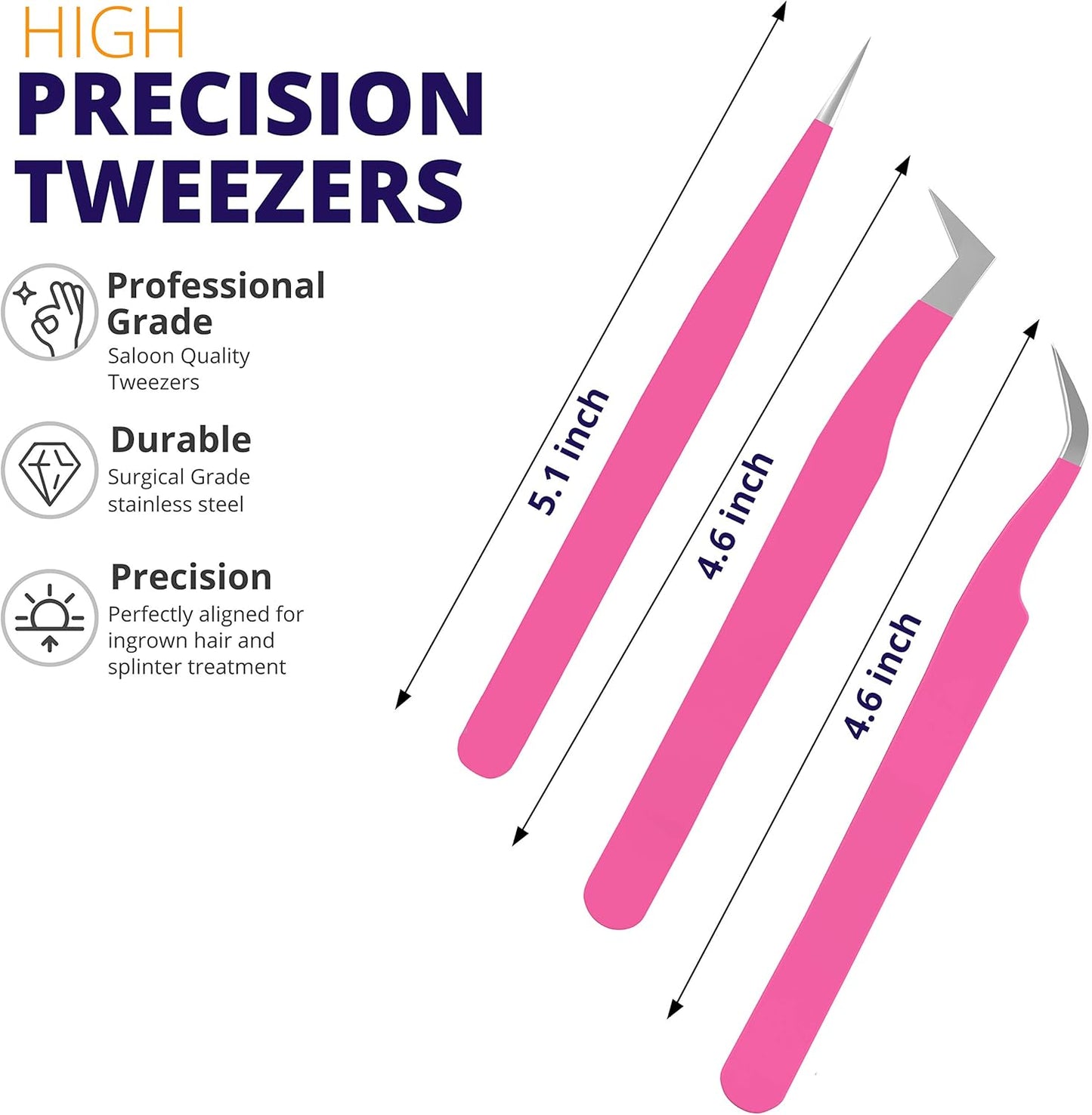 SIVOTE Lash Tweezers for Eyelash Extensions for Volume, Isolation & Classic Lashes, 3 Pack, Pink