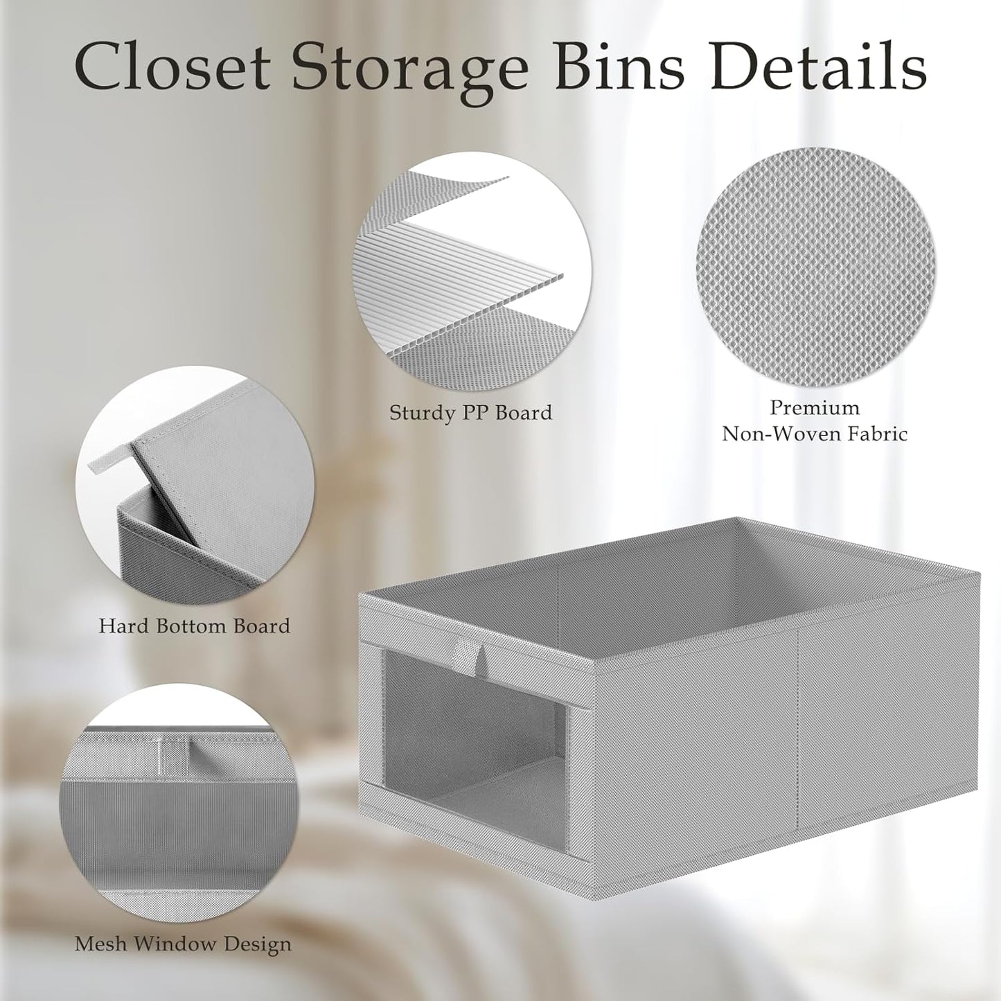 Criusia 8 Pack Linen Closet Organizers and Storage, Large Linen Closet Baskets for Organization, Foldable Storage Containers for Toys, Clothing, Towels, Jeans, Books, Shelves, Grey