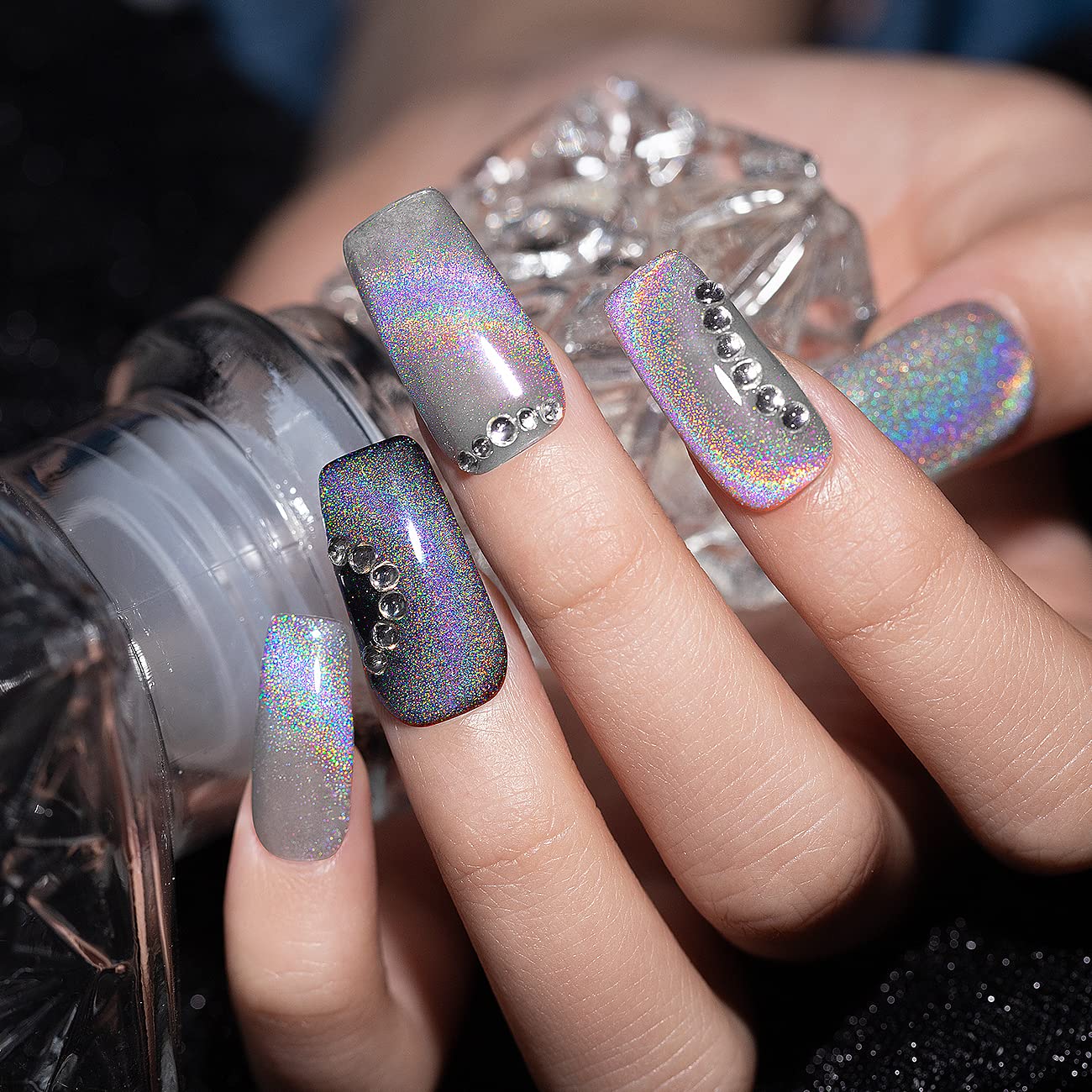 RARJSM Cat Eye Gel Nail Polish, Gel Polish Galaxy Rainbow Effect Universal Silver Holographic Glitter with Magnet Soak Off U V L E D DIY Manicure Art for Salon Designs and Home DIY 7.5ML/0.26fl oz