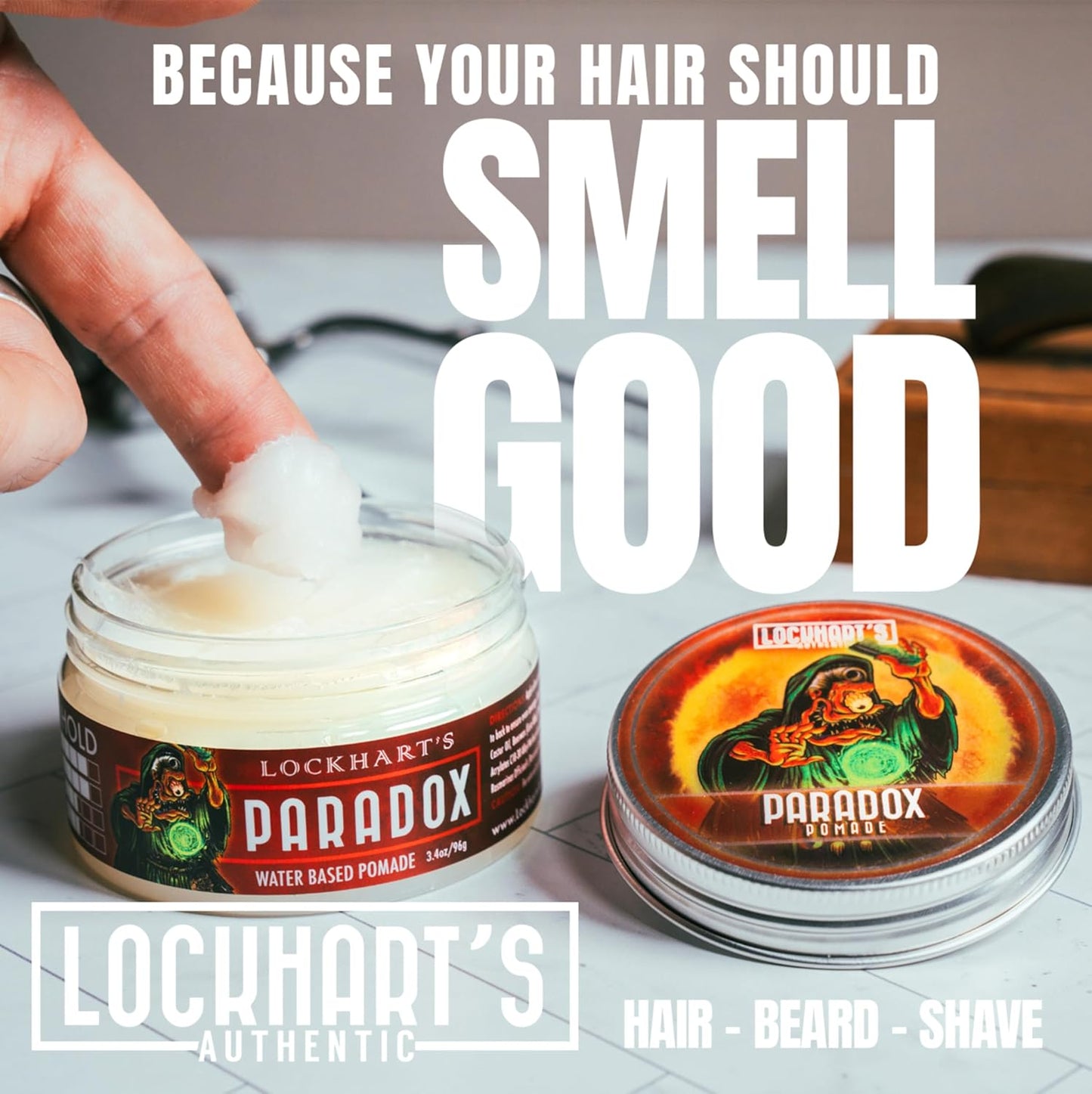 Lockhart’s Paradox Water-Based Pomade - Handcrafted Water-Based Pomade for Men - Highly Nourishing, No Greasy Residue - Firm Hold, Medium Shine - Aqua Di Goon Scent (3.4oz.)