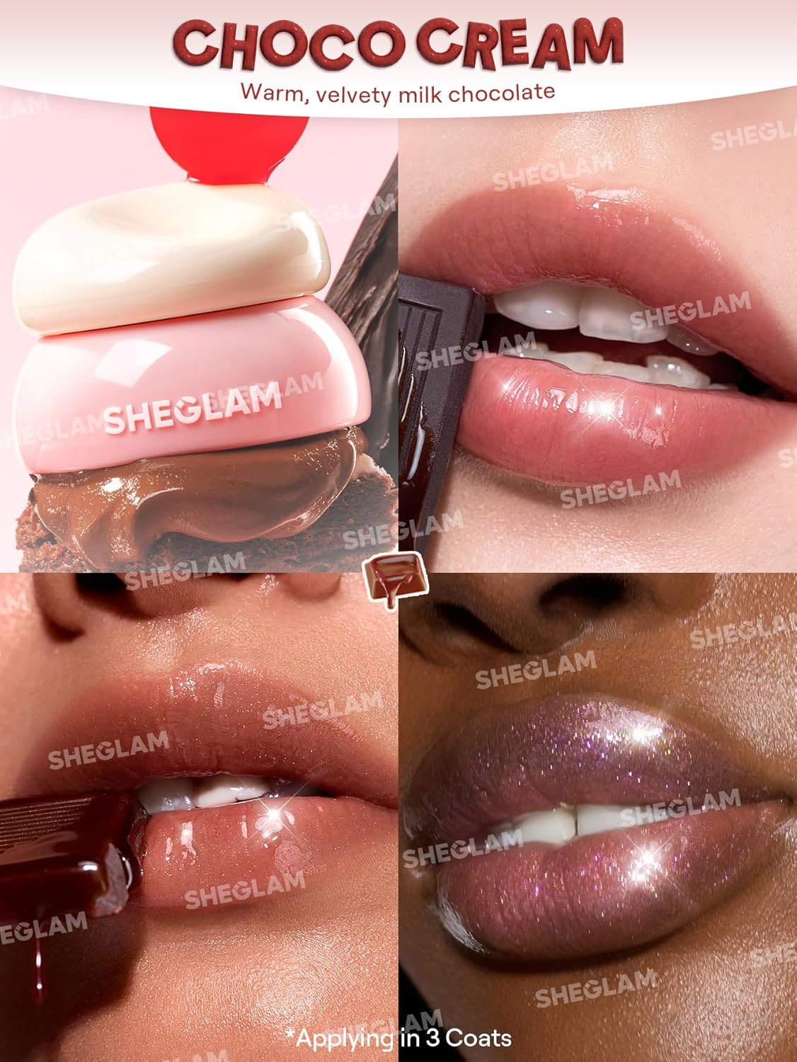 SHEGLAM Hydra Jelly Pocket Lip Jam Hydrating Nourishing Lip Gloss Moisturizing Lip Makeup-Choco Cream
