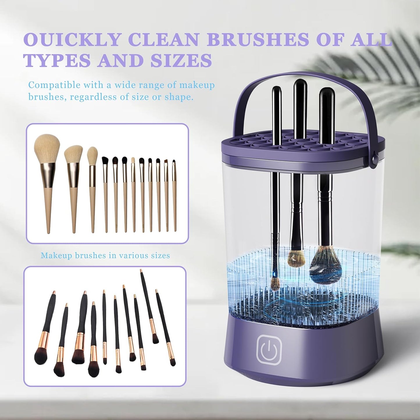 Electric Makeup Brush Cleaner Machine, Automatic Spinning Make up Brush Cleaner with 1200 mAh Rechargeable Battery, Portable Cosmetic Brush Cleaner Dryer Tool for All Size Makeup Brush (Purple)