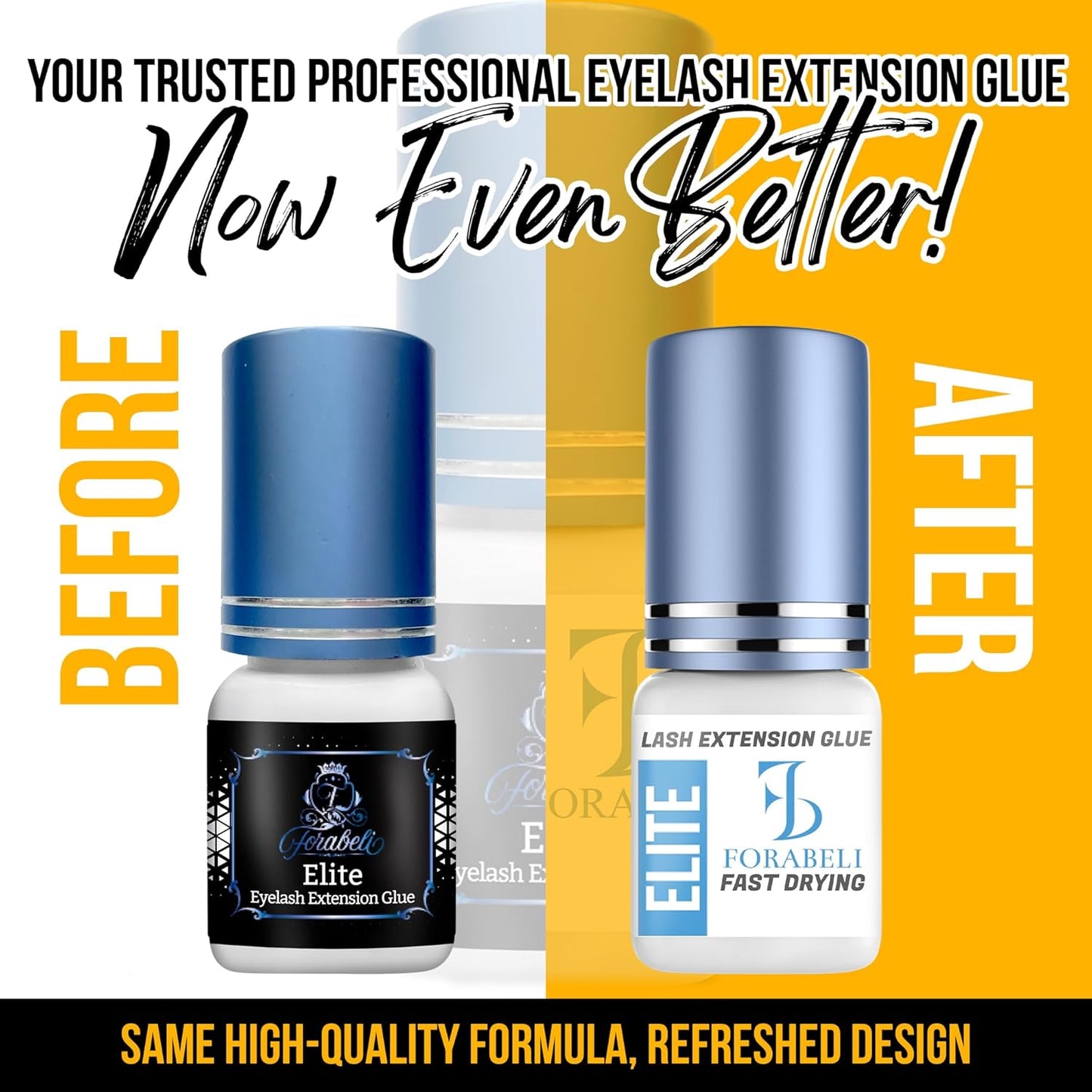 Forabeli Elite Eyelash Extension Glue - 1 Sec Fast Dry, 7 Week Retention, Maximum Bonding Power, Black Lash Adhesive for Professional Use