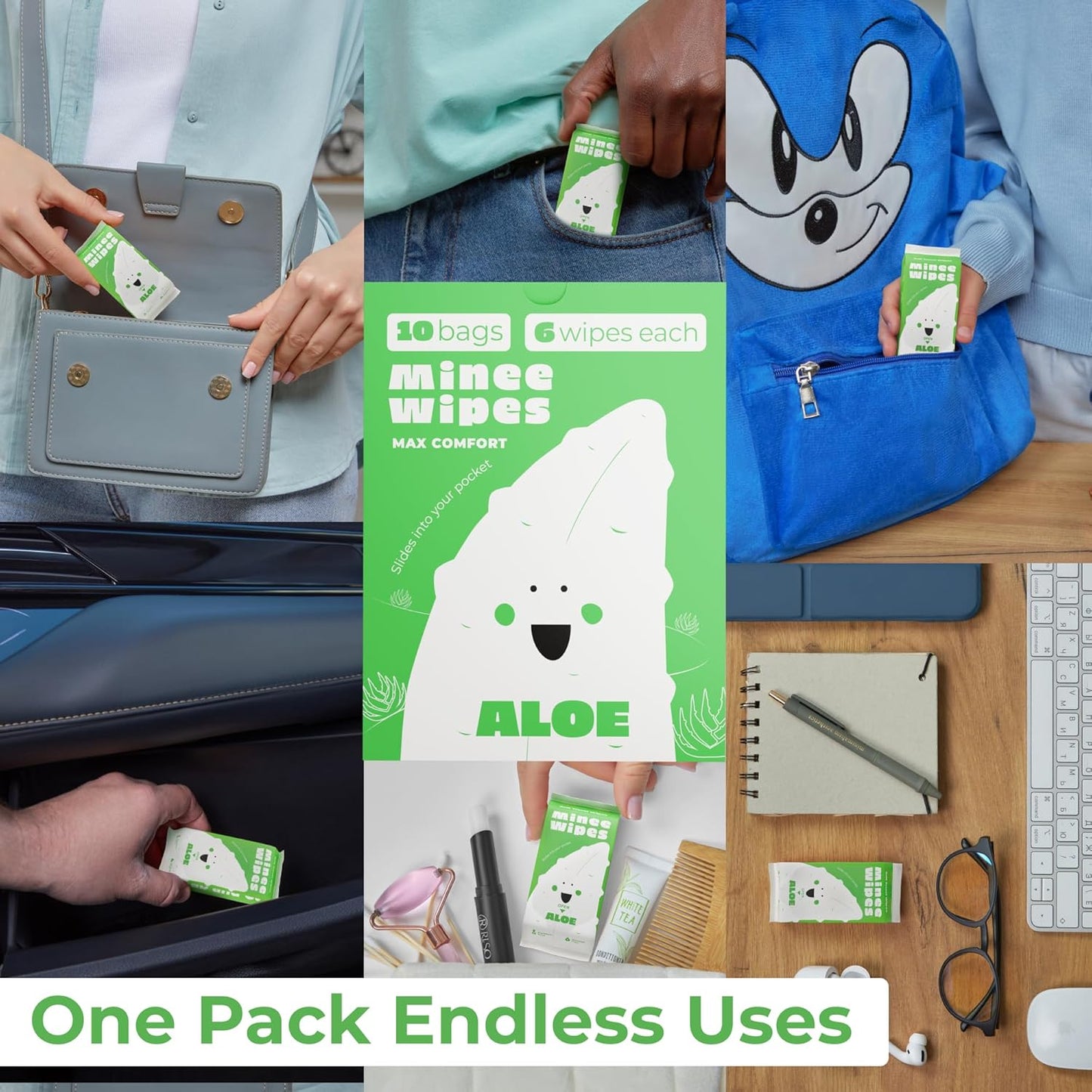 Impossibly Compact Travel Wipes with Fragrance - Skin-Friendly, Hypoallergenic & Scented Wet Wipes for Adults, Kids & Baby Care (60 Wipes Total, Aloe Vera)