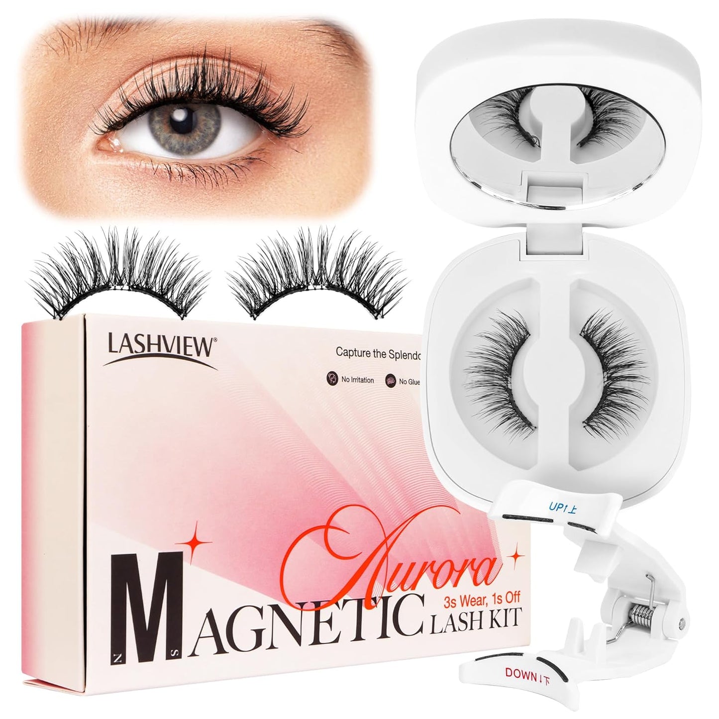LASHVIEW Upgrade Magnetic Eyelashes with Applicator,Reusable Soft Magnetic Eyelashes Natural Look, No Glue Needed,Easy to Wear and Remove,RC24P
