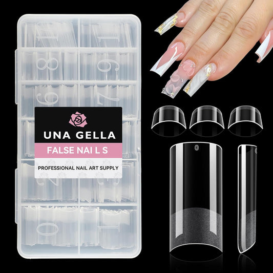 UNA GELLA No C Curve Medium Square Nail Tips 504 Pcs Half Cover Square Gel Nail Tips Pre-file Half Matte Straight Nails Tips Clear Fake Nails For Nail Extension Home DIY Salon with Box