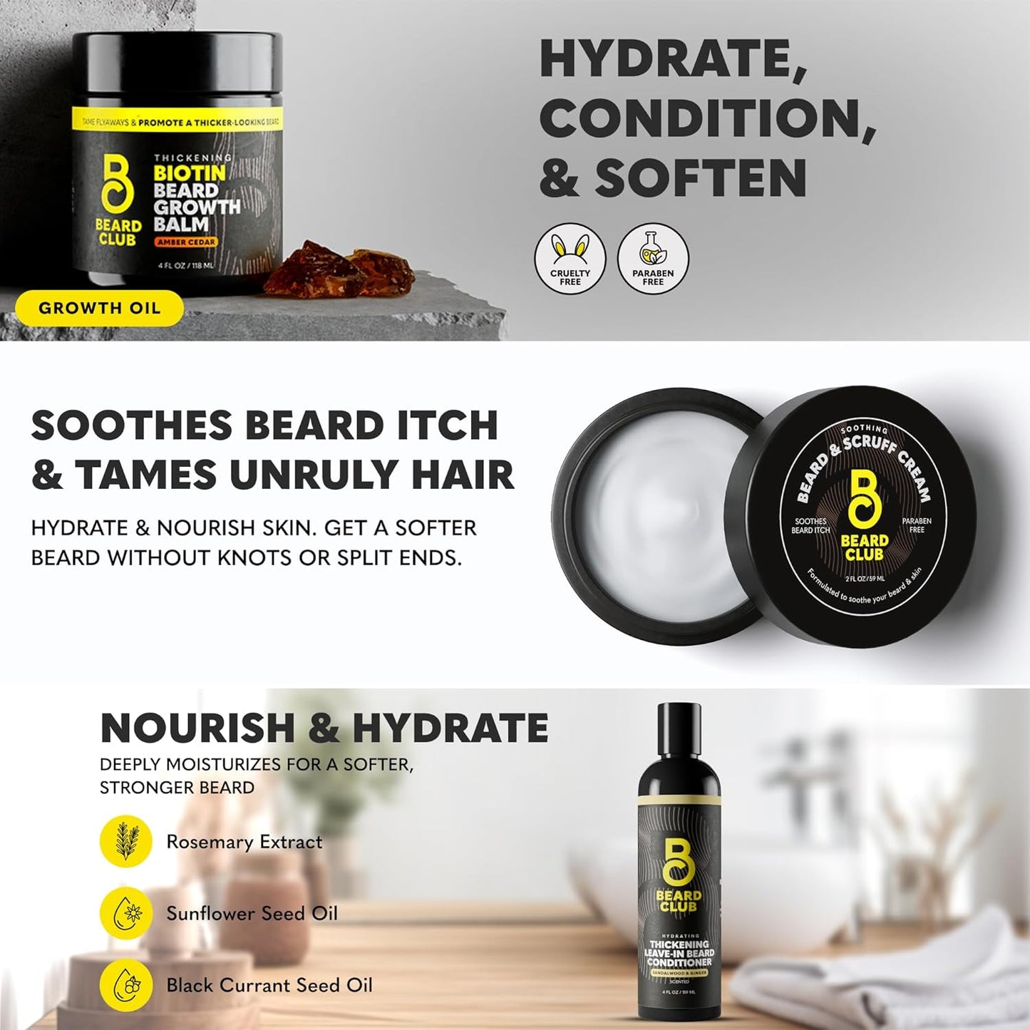 The Beard Club Ultimate Beard Growth Kit - Derma Roller, Growth Oil, Vitamins, Vitamin Spray, Biotin Balm, Conditioner, Cream, Balms, Shampoo, Razor, Scissors, Combs, Brush, Cleansing Spray - Gift Set