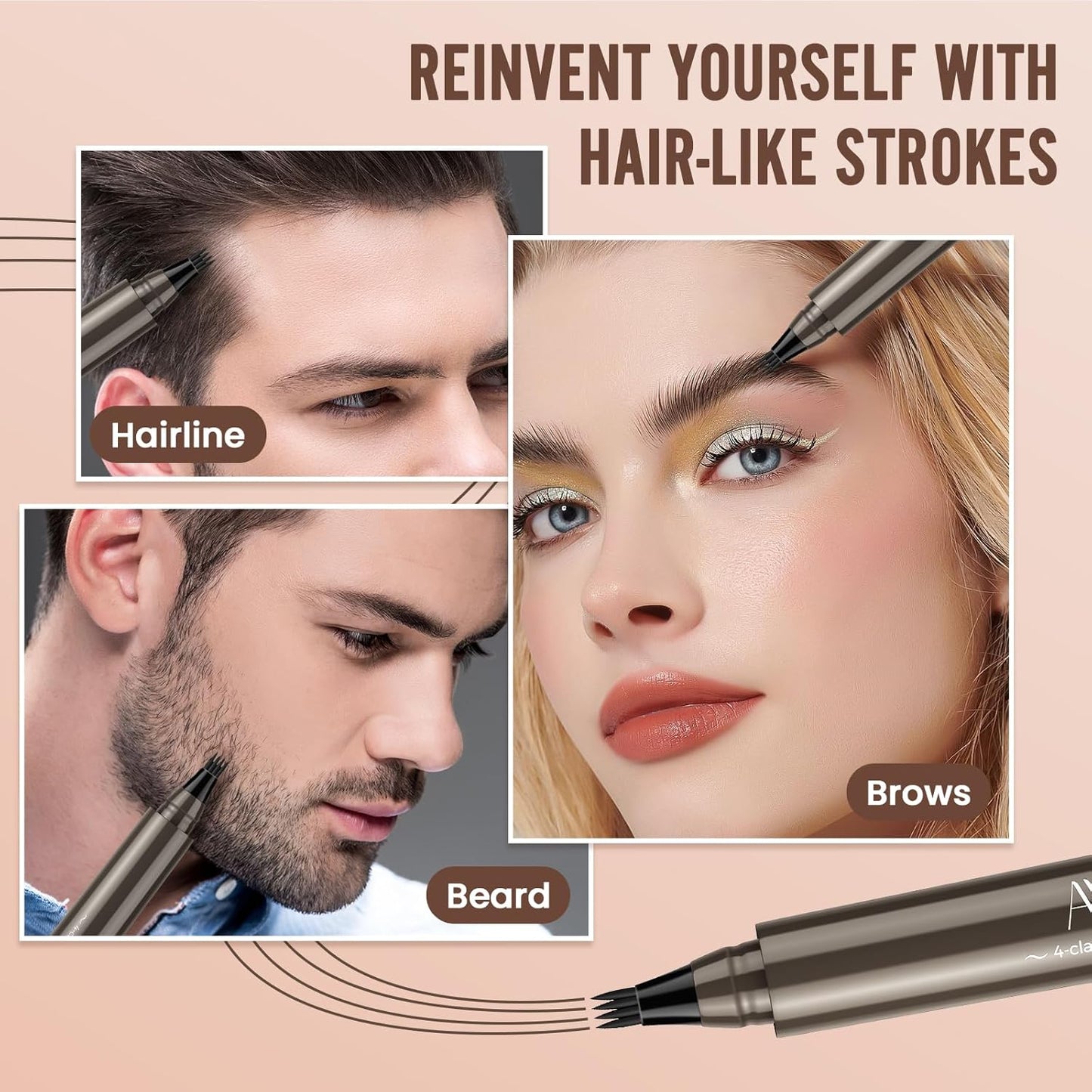 AWROSE Eyebrow Pencil, 3D Waterproof Microblading Eyebrow Pen 4 Fork Tip Tattoo Pencil, Precise Natural Magic Eye Brow Pen with Hair Like Strokes, 4 Points Multi-Used Eye Brow Pencils for Women/Men