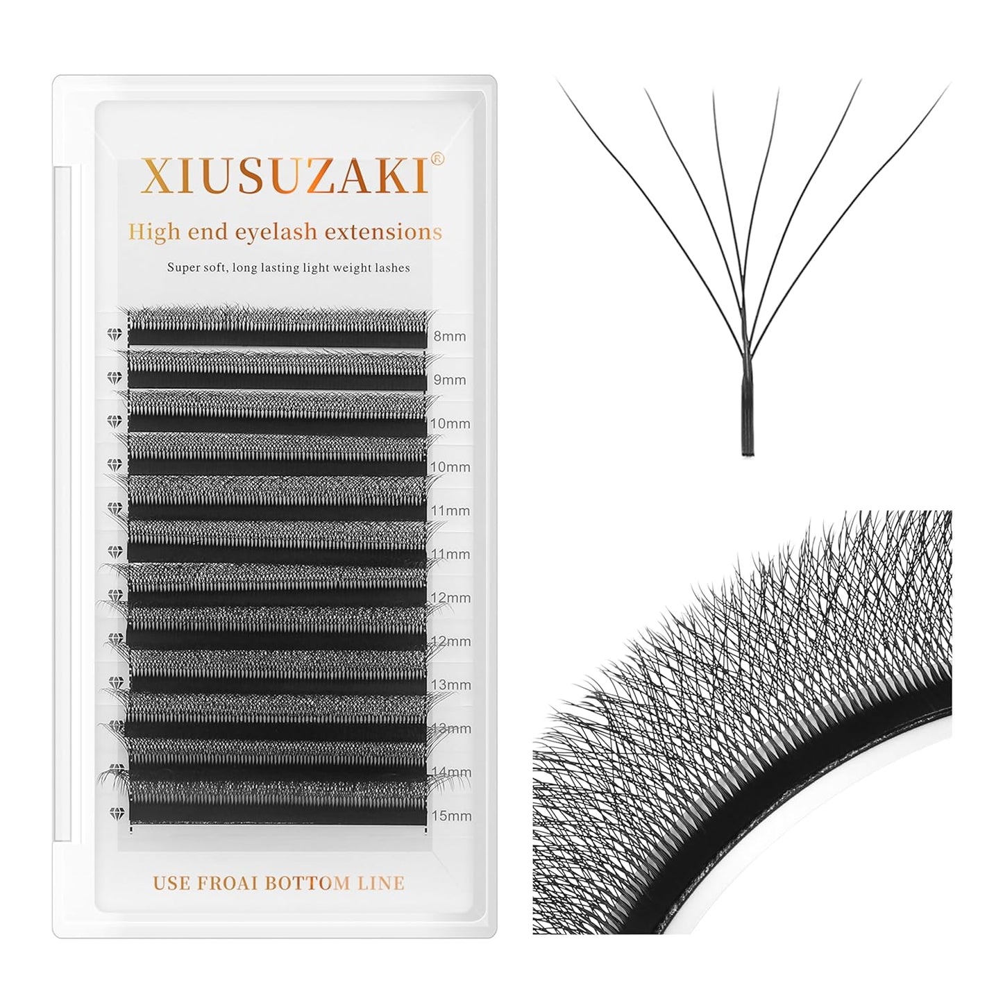 W Lash Extensions 6D Eyelash Extensions W Shape 0.07mm Thickness C Curl Mix 8-15mm Premade Fans Individual Lashes Matte Black Volume 12 Rows Crisscross False Eyelashes(W-6D-0.07-C,8-15mm)