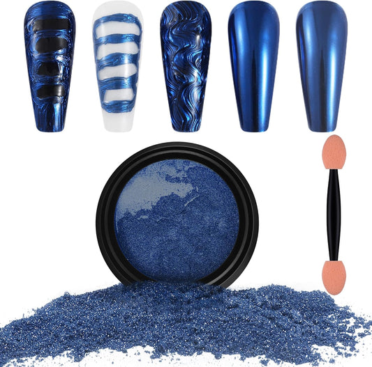 Artdone Chrome Nail Powder, Dark Blue Iridescent Aurora Powder Metallic Mirror Effect Pigment Pearlescent Mermaid Pigment Pearl Glitter Dust Kit, Nail Art Decoration, Resin Craft