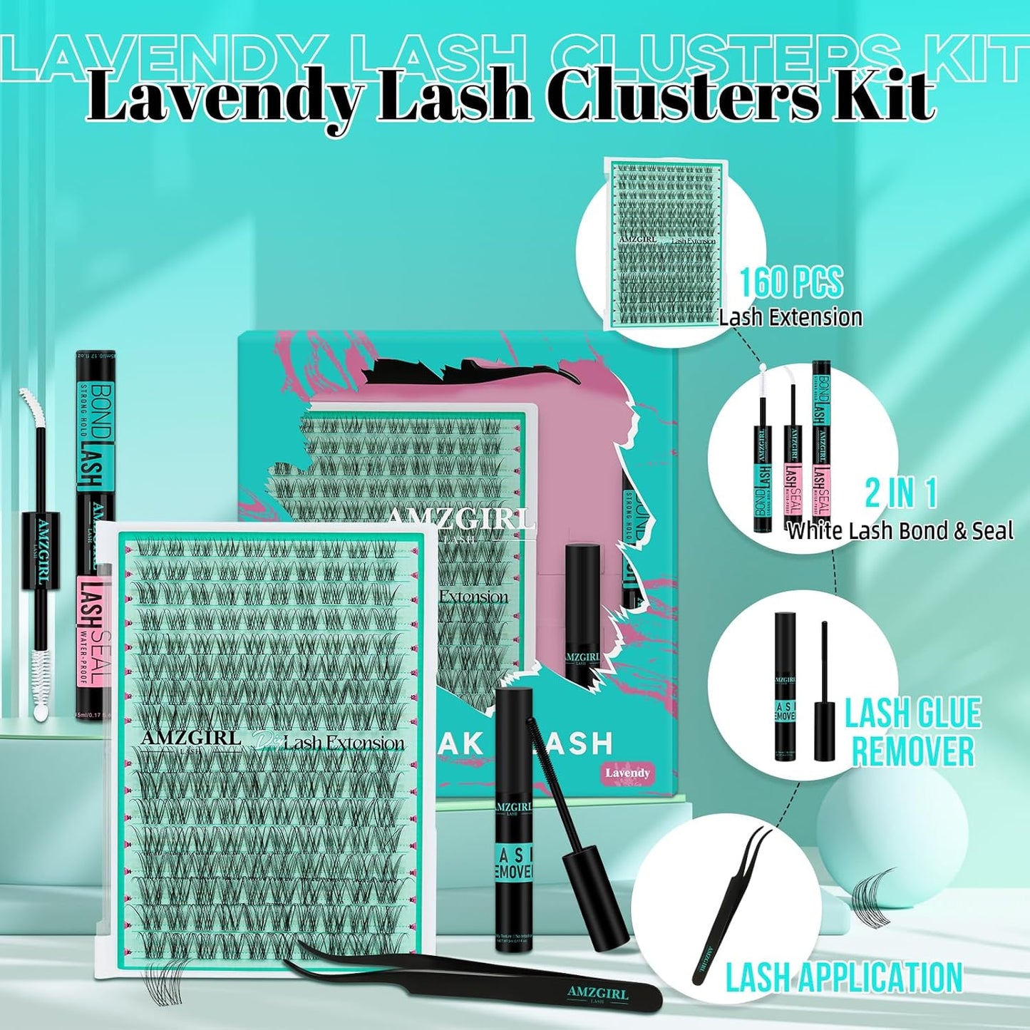 Lash Clusters Kit,160pcs D Curl DIY Individual Eyelash Cluster Kit,Lash Bond And Seal,Remover For Eyelashes Extensions,Lash Applicator Tool For False Eyelash Extension Kit At Home(01#,Kit)