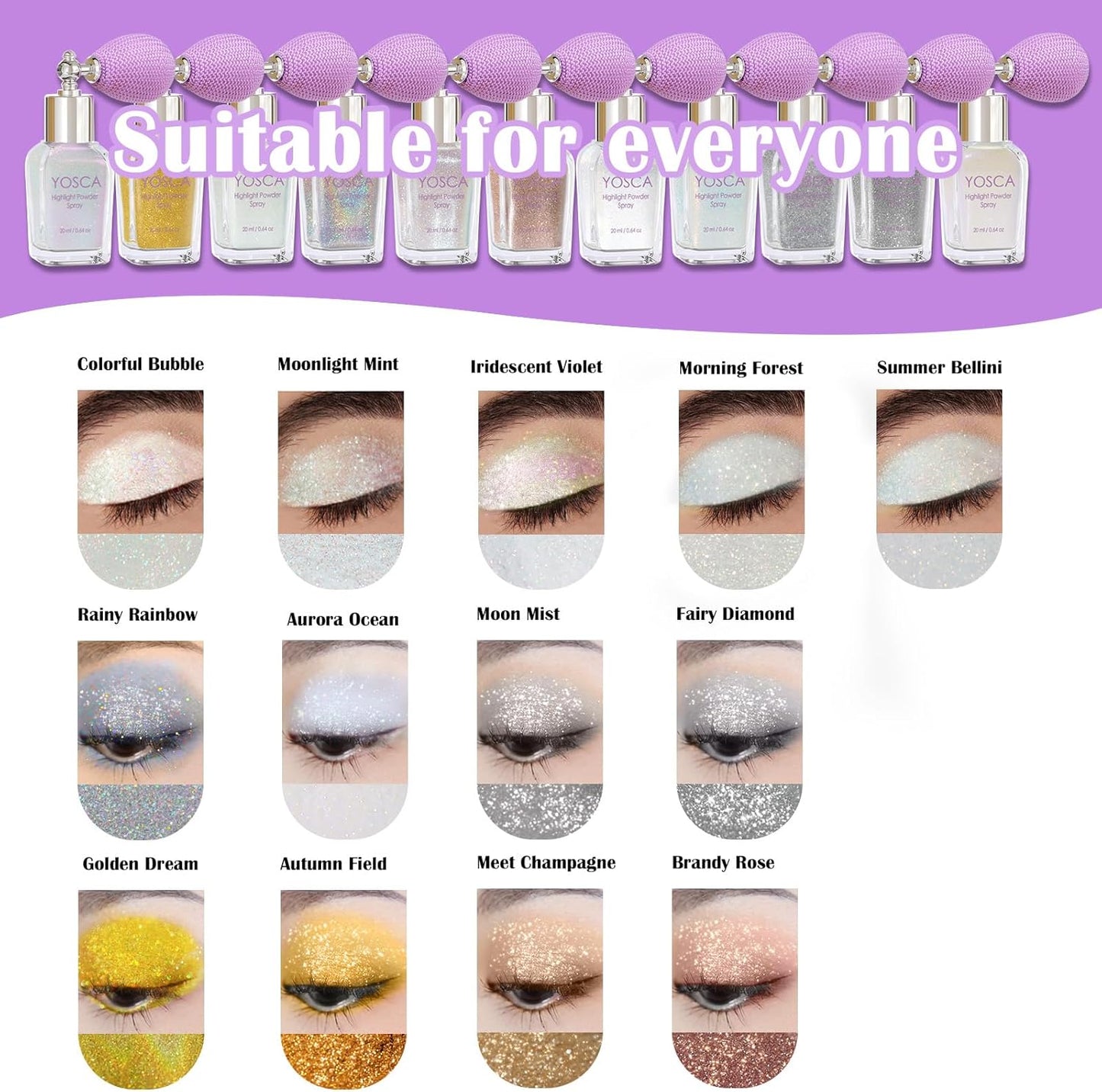 Yosca Body Glitter Spray, 30ML Loose Laser Body Shimmer Powder Holographic Hair Spray Gold Glitter Sparkle Highlighter Makeup Festival Concert Party Accessories for Rave Clothes Hair Face Nail Art