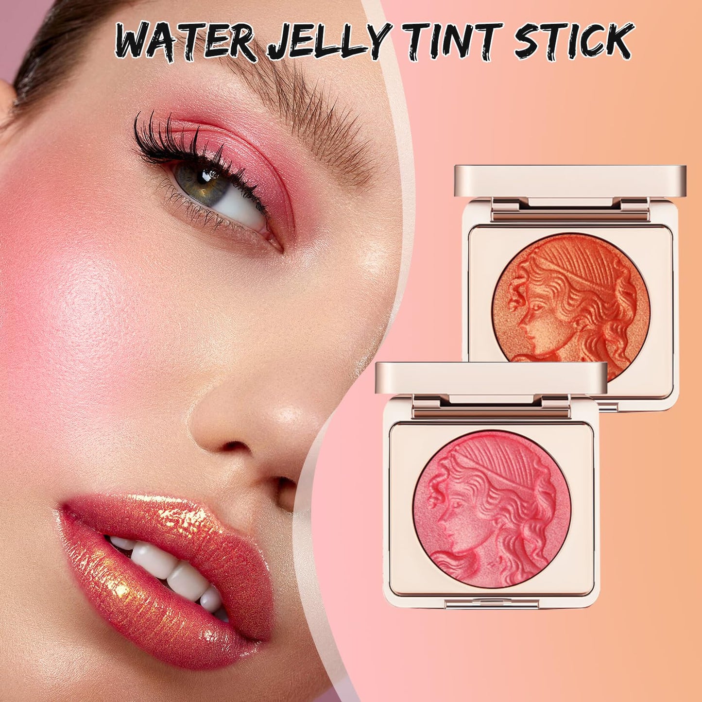 Embossed Smooth Powder Blush Palette for Cheeks,Matte Face Powder Blush Palette,Embossed Girl Blush for Cheeks,Natural Nude Long Lasting Powder Blush Palette for All Skins(Pink+Orange)