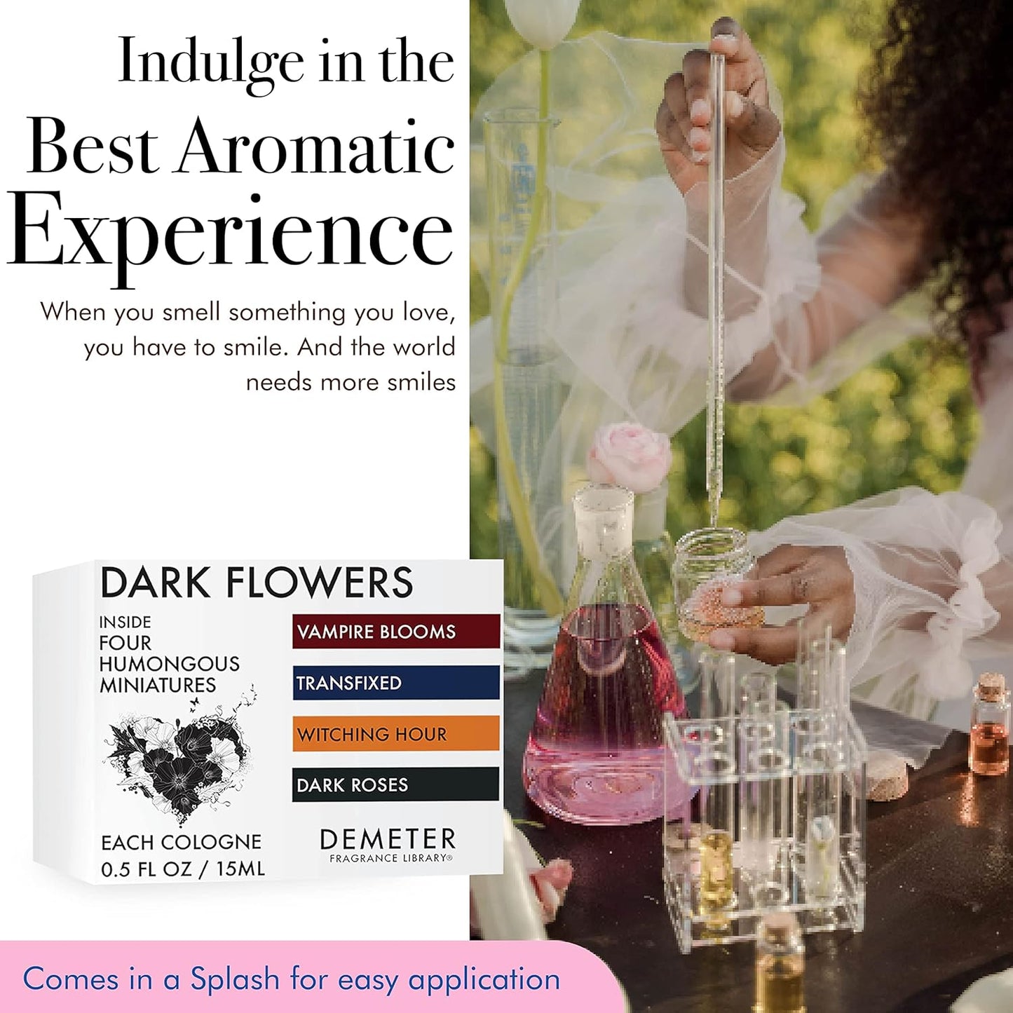 DEMETER Fragrance's Dark Flowers Humongous Miniature Set of 4 - Witching Hour - Dark Roses - Vampire Blooms - Transfixed - Perfume Sampler Set for Women