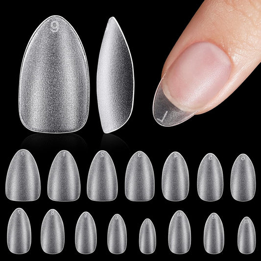 TOMICCA Short Almond Nail Tips, Acrylic Soft Full Coverage Fake Nailsfor Extension Manicure, Double-sided Matte Press on Nail Tips for Home DIY Art Women Girls