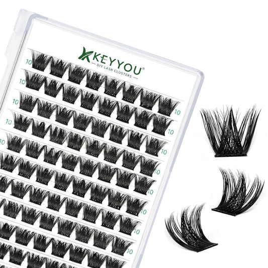 Lash Clusters 96pcs Individual Lashes Y02 D Curl 10mm Eyelash Clusters KEYYOU Volume Wispy Lash Extension Soft&Comfortable Easy DIY at Home(Y02,D-10mm)