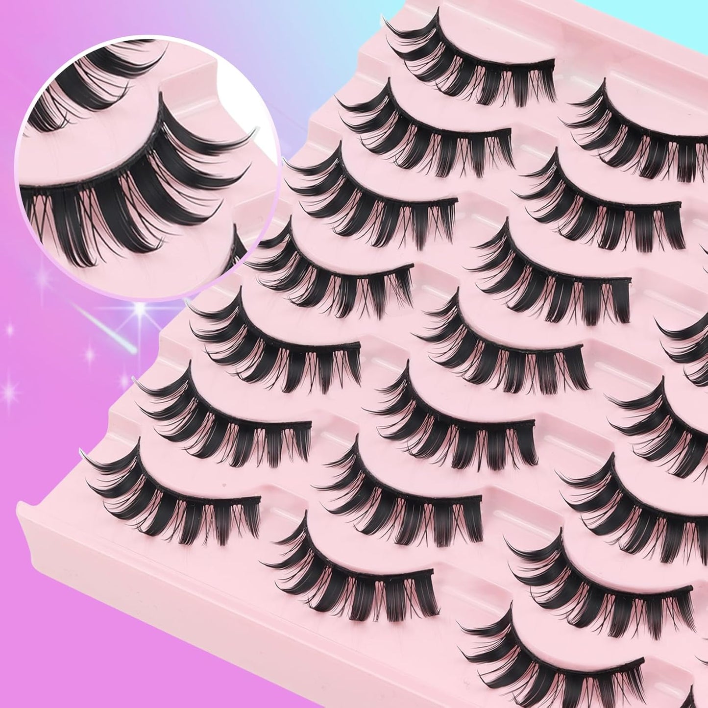 Losha Lashes Spiky Manga Lashes 14 Pairs Anime False Eyelashes 8D Wispy Asian Eye Lashes Pack Natural Soft Fake Eyelashes (Cutes Only)
