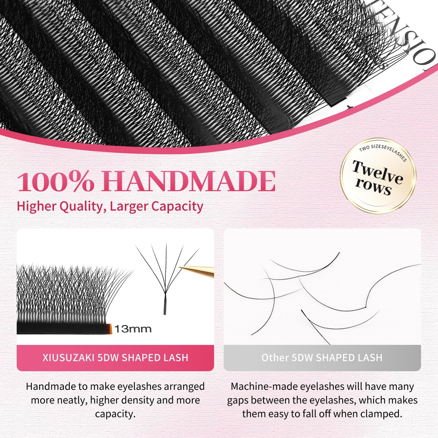 W Lash Extensions Supplies 5D Eyelash Extensions W Shape 0.07mm Thickness C Curl 10mm Premade Fans Easy Fan Lashes Volume Matte Black 12 Rows Crisscross Eye Lashes(W-5D-0.07-C,10mm)