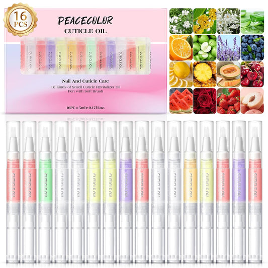 Peacecolor 16Pcs Cuticle Oil Pen for Nails Portable Nail Moist Nail Strengthener Nails Care Kit for Treatment Care Nail Softener and Strengthener