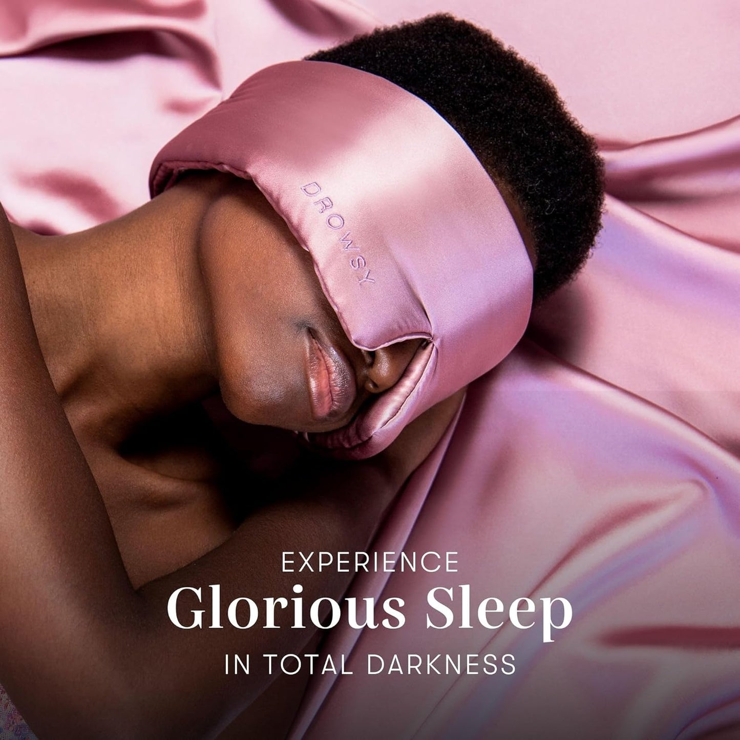 DROWSY Silk Sleep Mask. Face-Hugging, Padded Silk Cocoon for Luxury Sleep in Total Darkness. (Damask Rose)