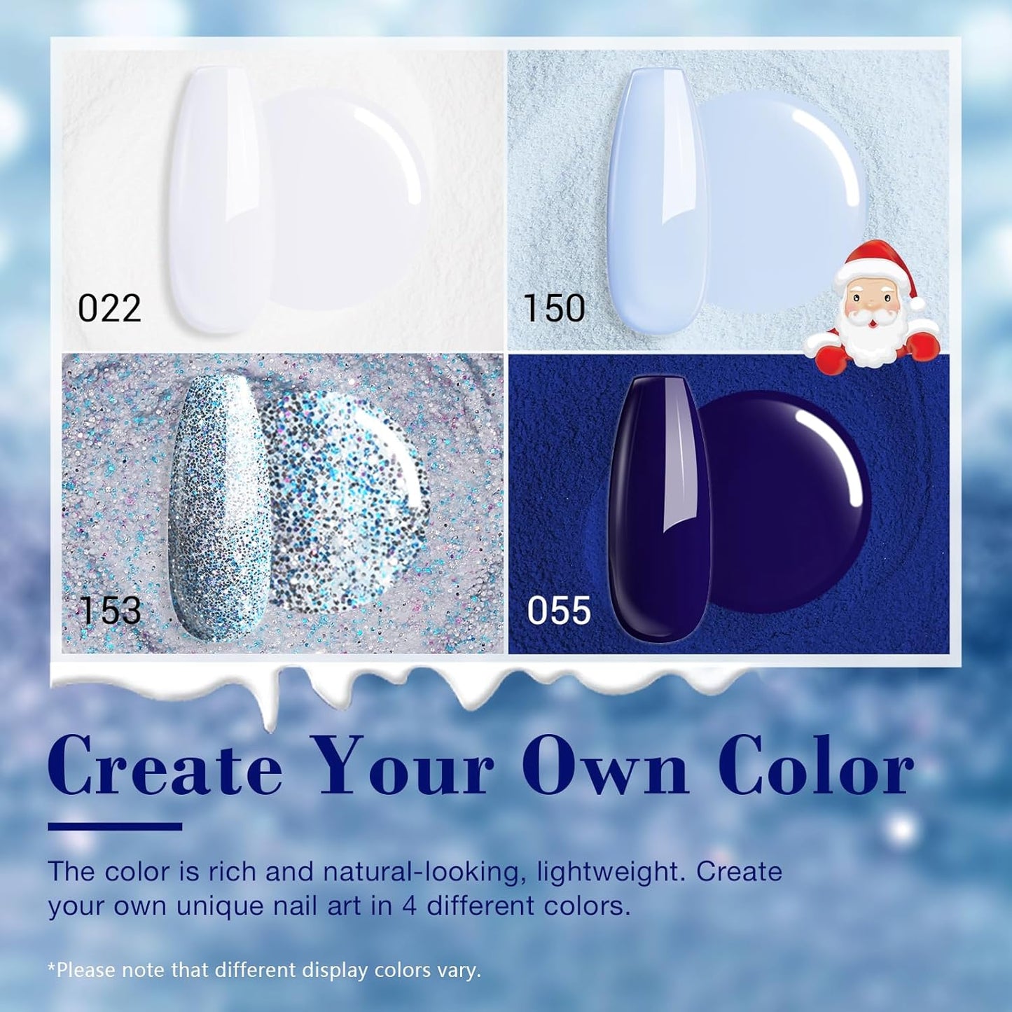 AZUREBEAUTY Christmas Dip Powder Nail Kit Winter White Navy Blue Glitter 4 Colors Acrylic Dipping Powder Liquid Set with Base/Top Coat Activator for French Nail Art Manicure DIY Gift for Women